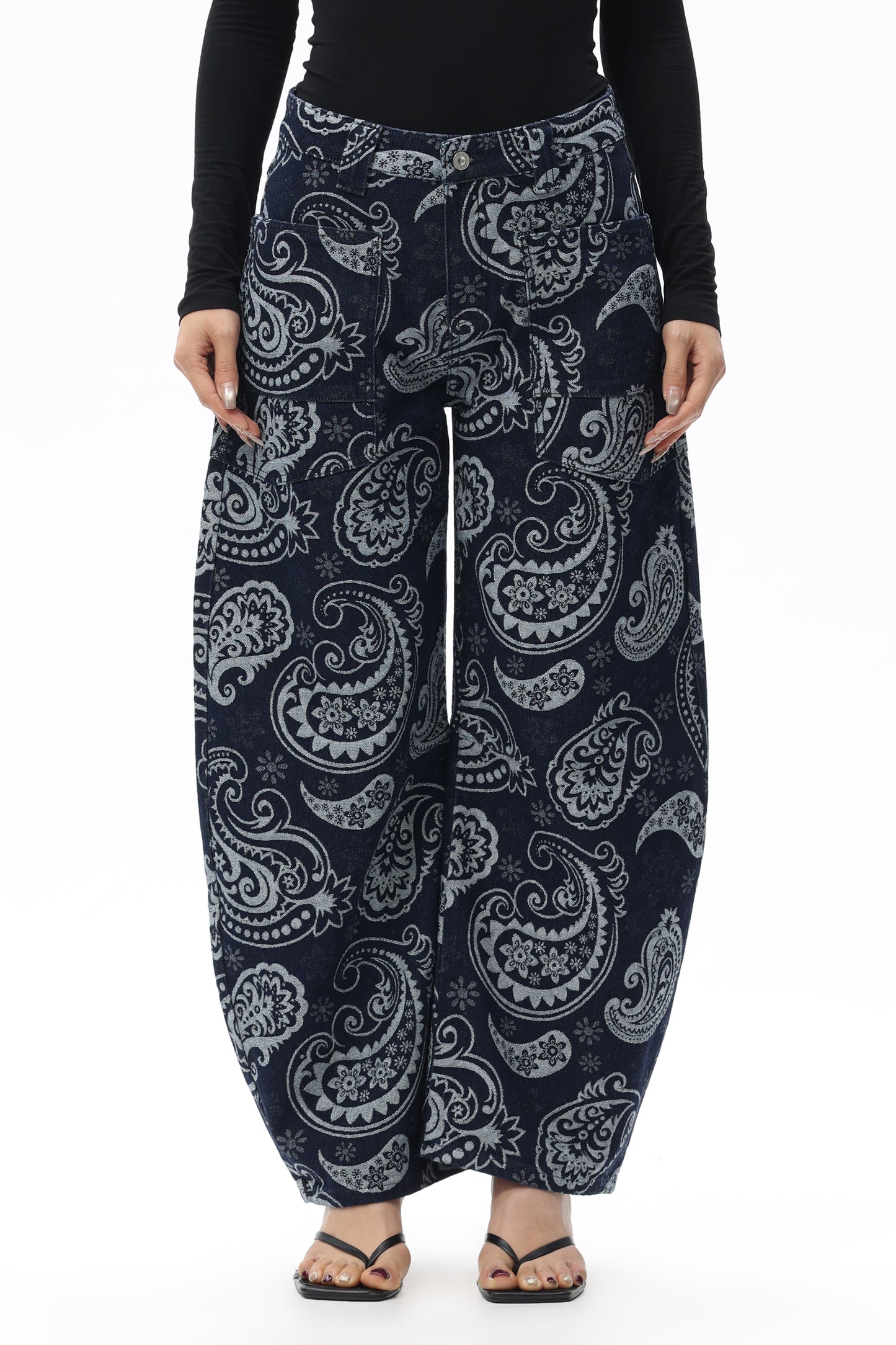 Baggy Bohemia Mid Rise Barrel Print Pants OSOX011