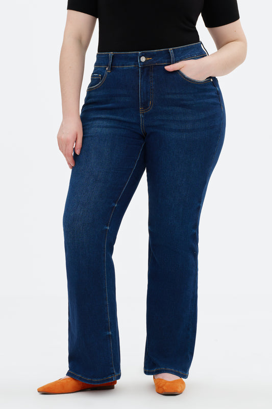 Plus Szie Flattering Mid Rise Flare Denim Jeans OSF1148EC-P