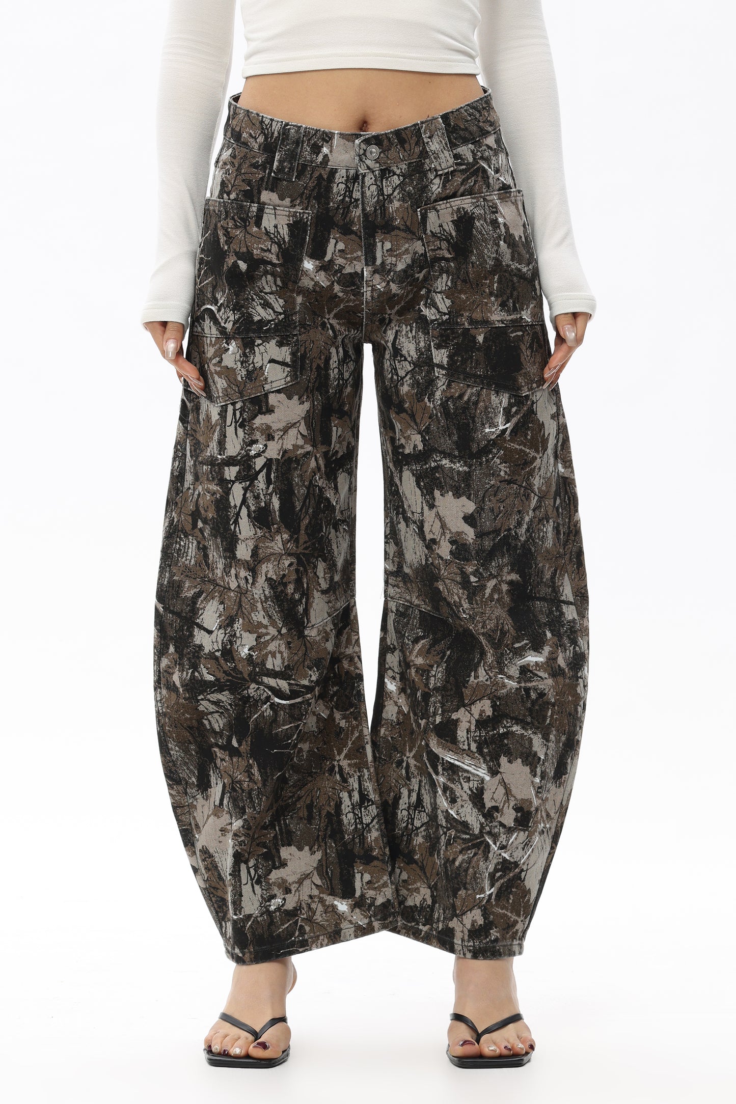 Baggy Bohemia Mid Rise Barrel Print Pants OSOX011