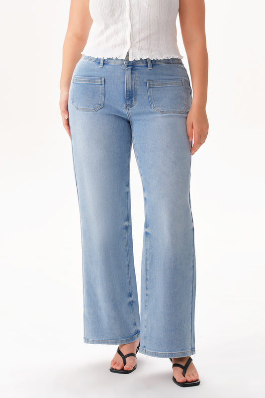 PLUS MID RISE WIDE LEG DENIM JEANS OSW8029EC-P