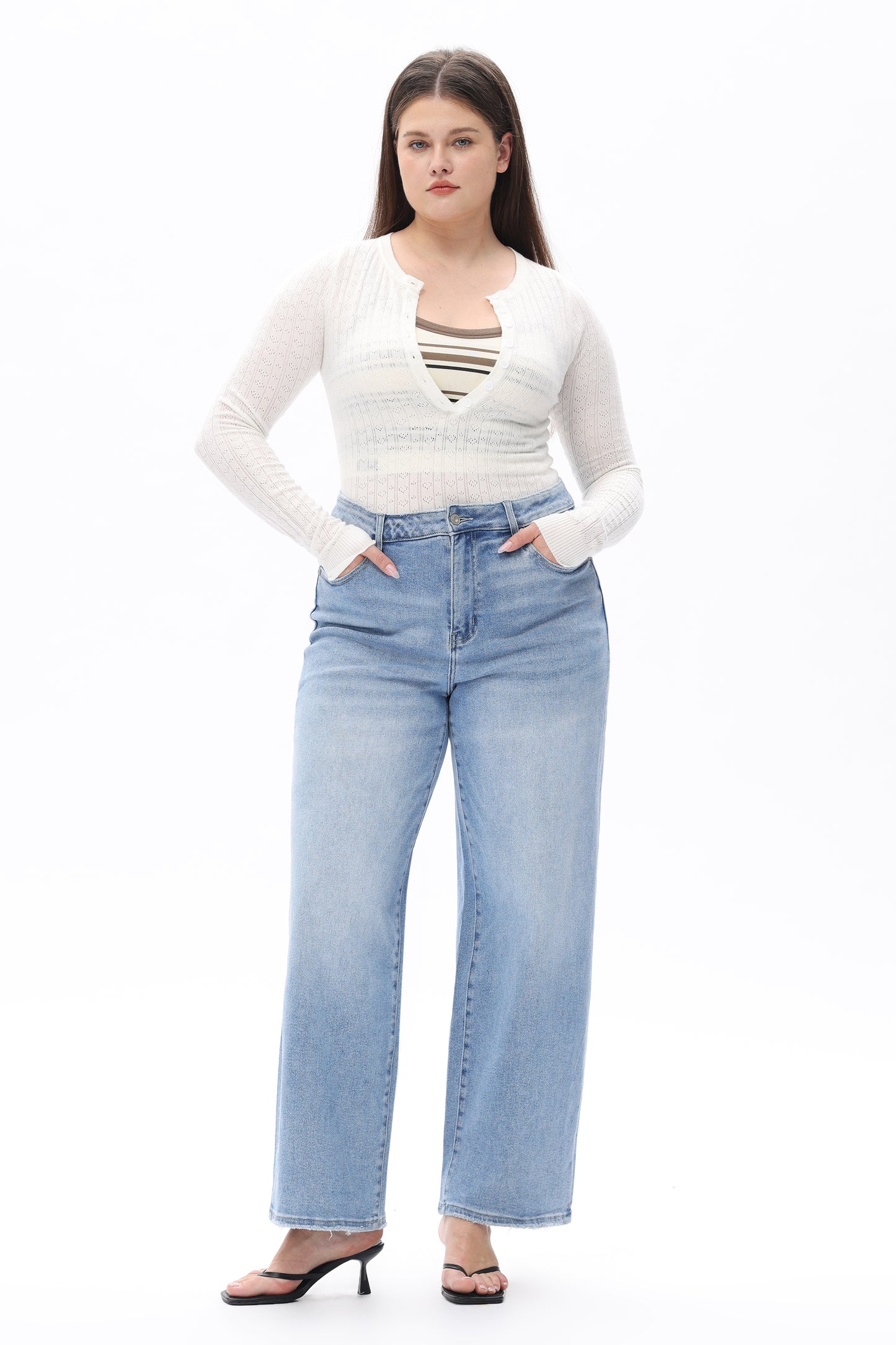 Plus Size High Waist Relaxed Tapered Jeans OST5024-P