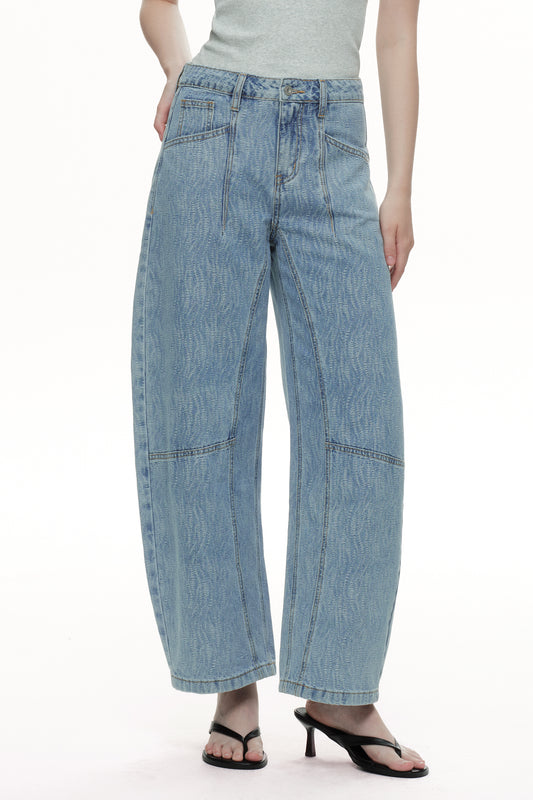 Baggy Relaxed High Rise Barrel Ankle Jeans OSOX014