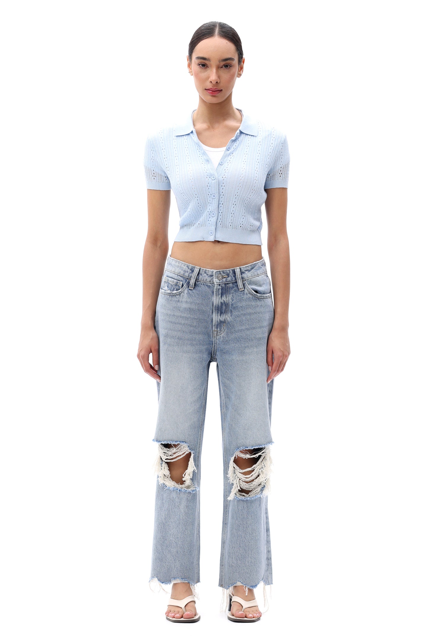 High Rise Crop Straight Leg Denim Jeans OSTM5029EC