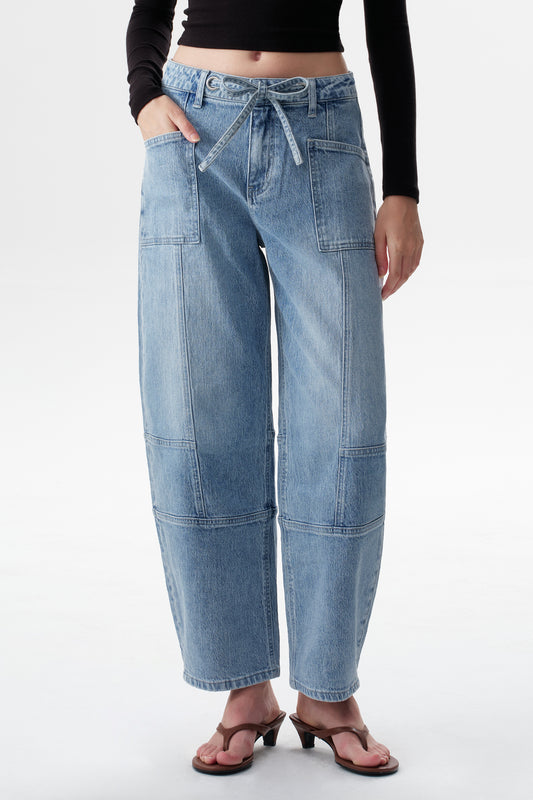 Mid Rise Relaxed Barrel Denim Jeans OSOX0001