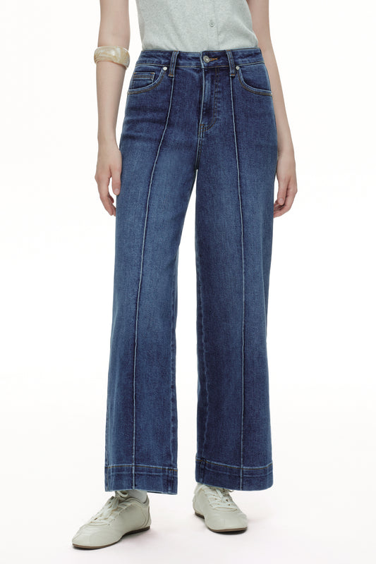 High Rise Wide Leg Denim Jeans with  Front Seams OSW8025EC