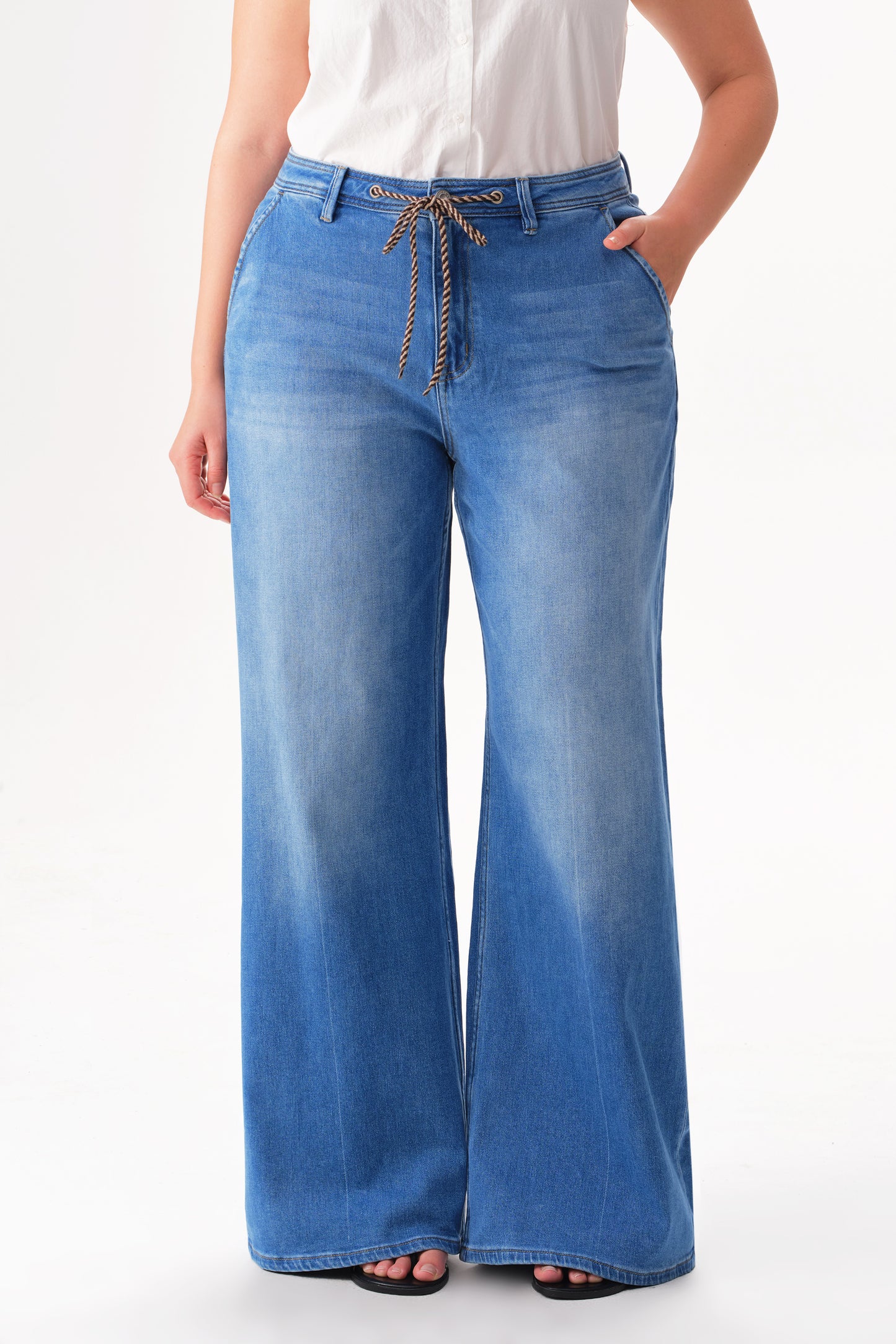 Plus High Rise Wide Leg Denim Jeans OSW8094-P