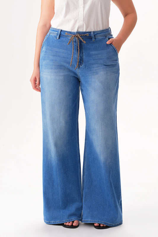 Plus High Rise Wide Leg Denim Jeans OSW8094-P