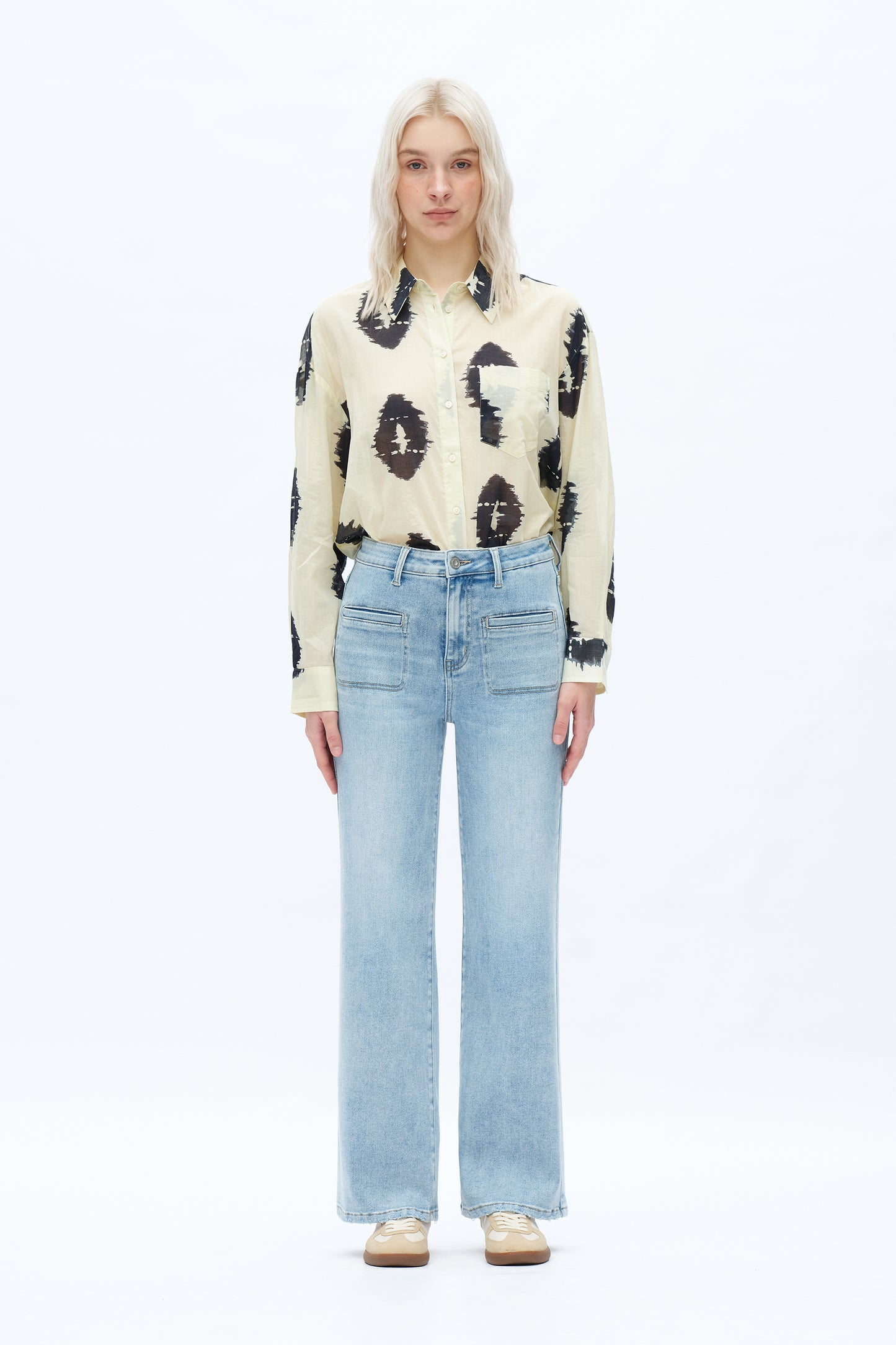 High Rise Straight Jeans Front Patch Pockets OST5023