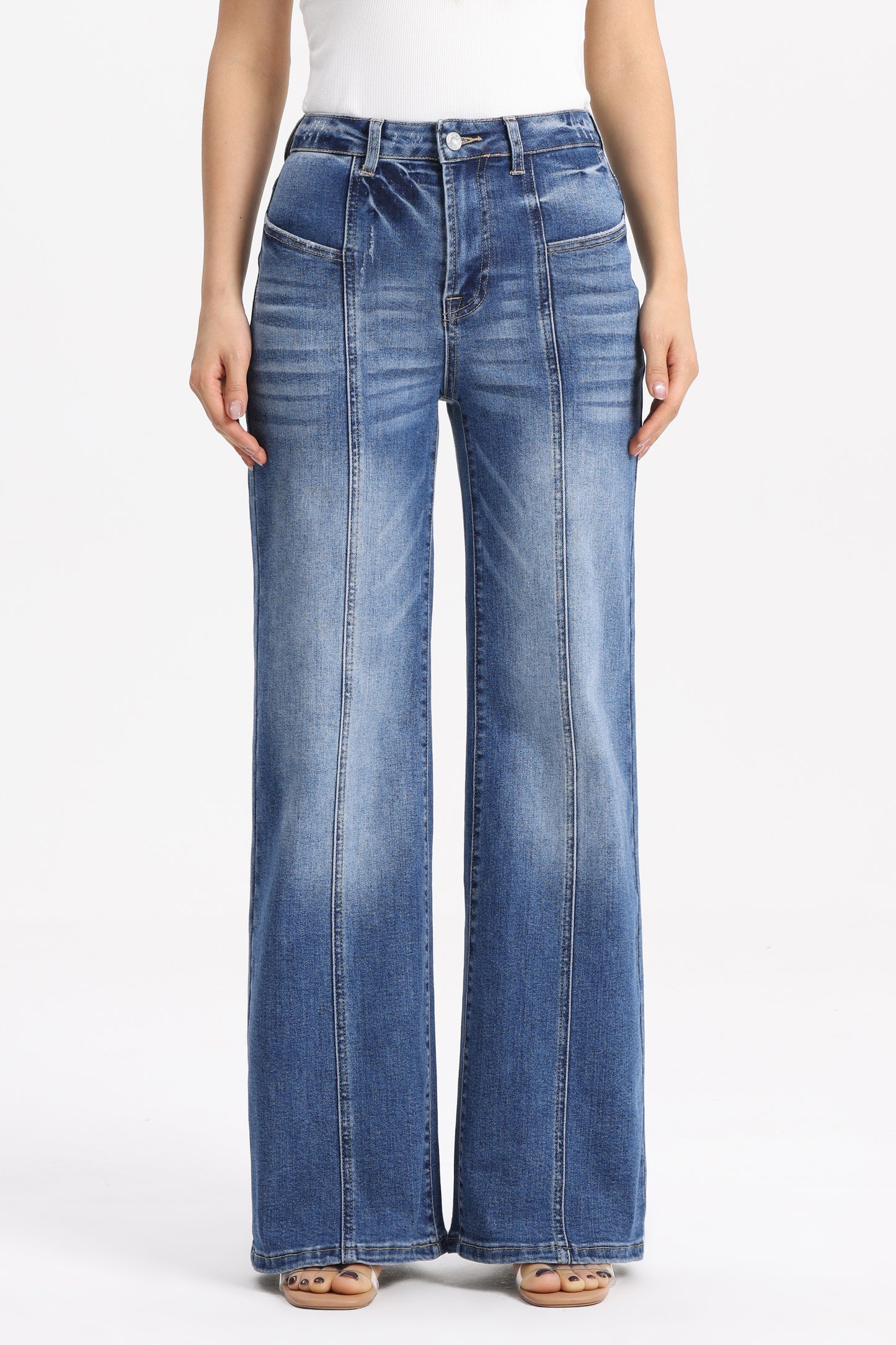 Distinctive Front Seam High Rise Wide Leg Jeans OSW8023EC