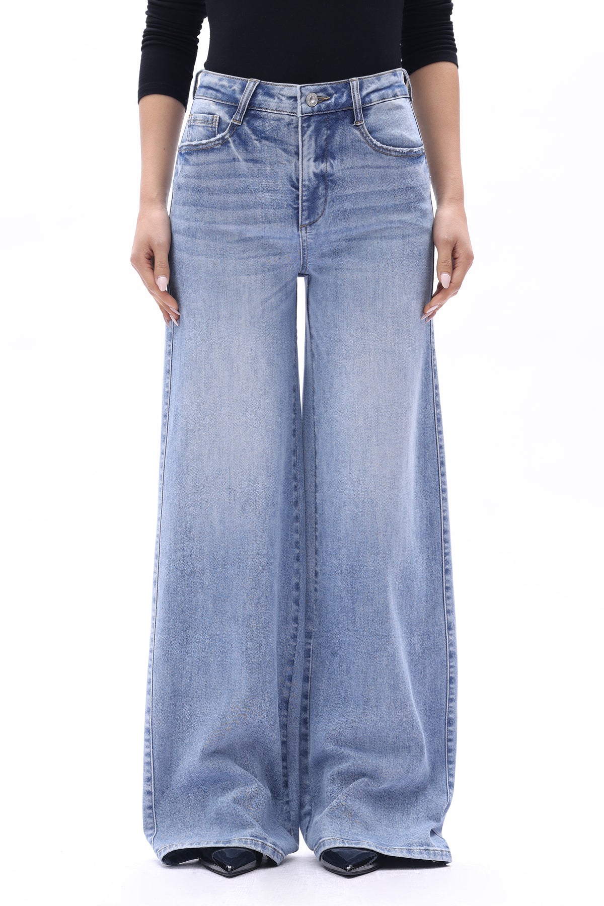 Plus Size Mid High Rise Flared Wide Leg Tall Jeans ESFW640827-P
