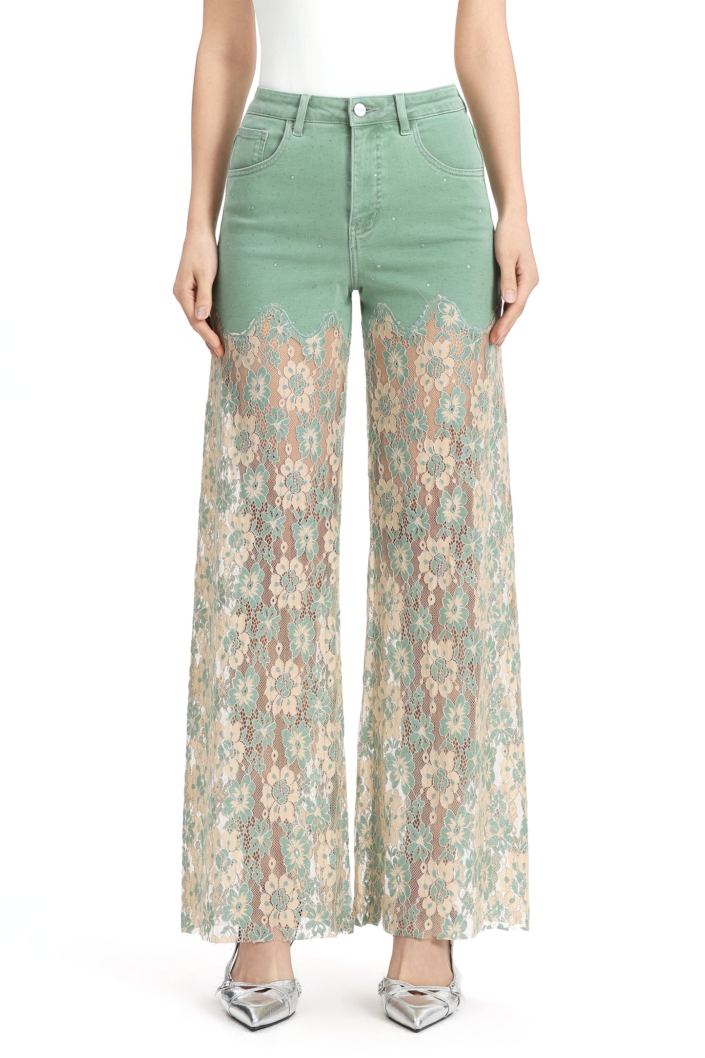 High Rise Lace Pants with Rhinestone OSW8027