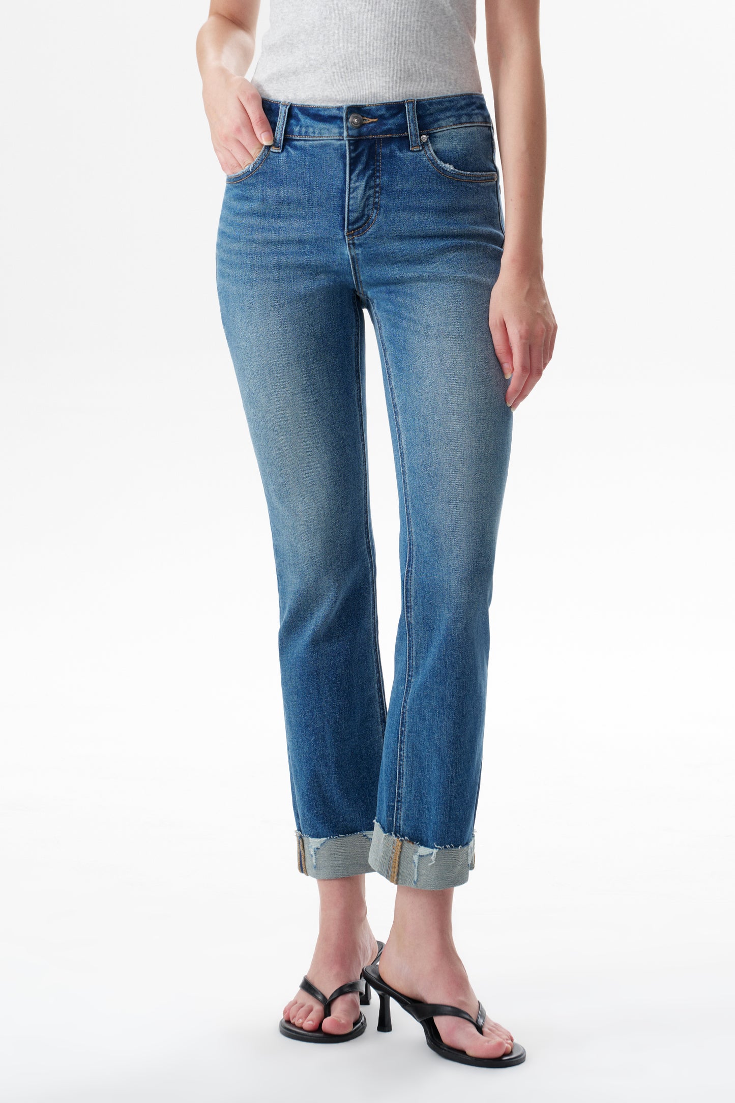 The Eloise Mid Rise Cuffed Straight Ankle Jeans ESFT620503