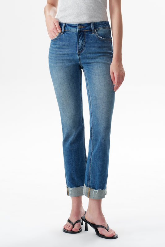 The Eloise Mid Rise Cuffed Straight Ankle Jeans ESFT620503
