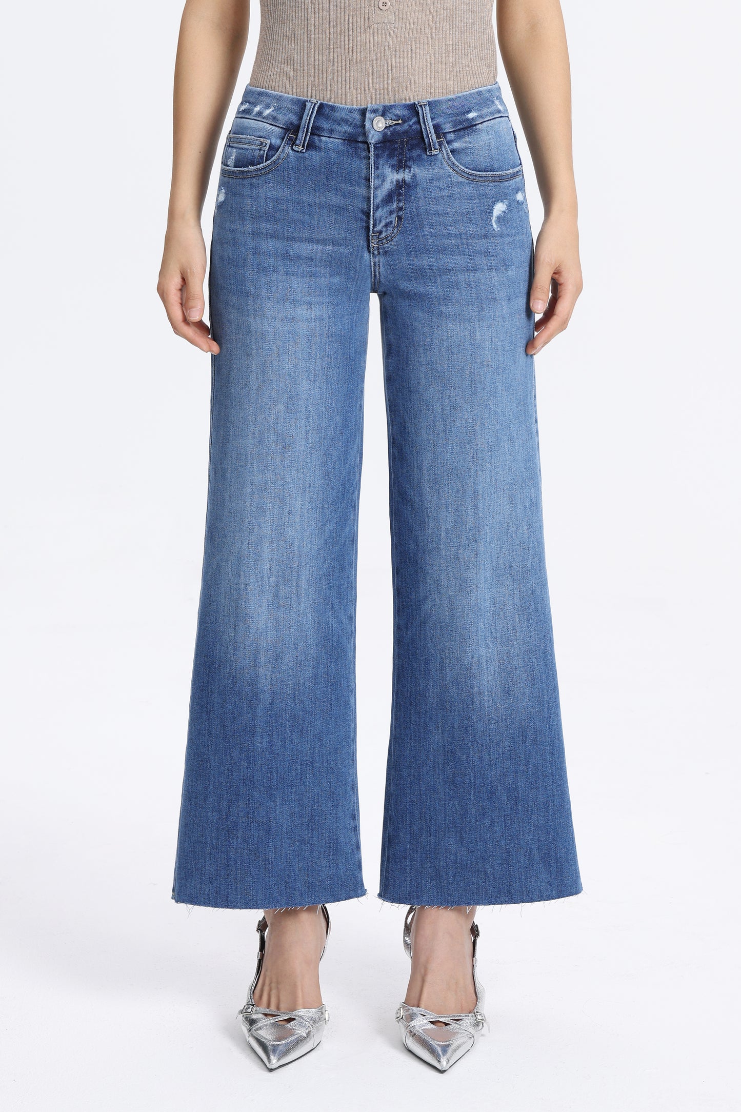 Mid Rise Wide Leg Petite Denim Jeans OSW8019-SP