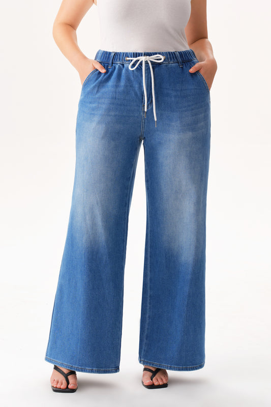 Plus High Rise Wide Leg Denim Jeans OSW8093-P