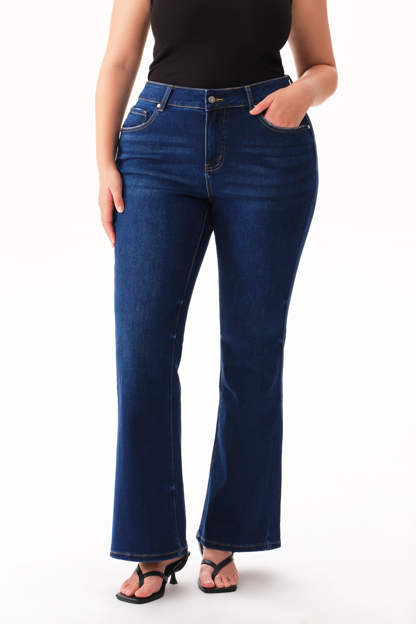 Plus Szie Flattering Mid Rise Flare Denim Jeans OSF1148EC-P