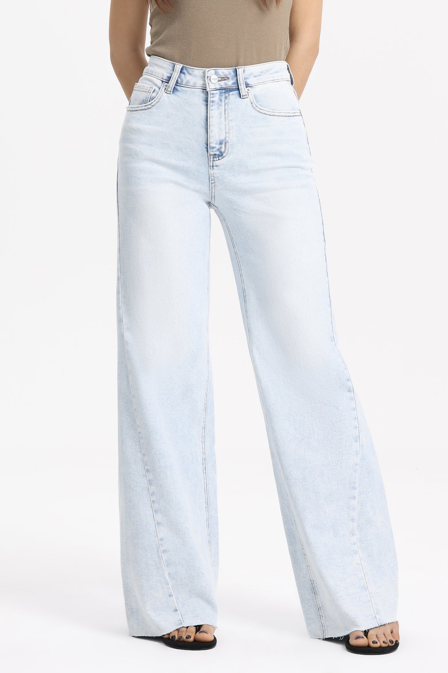 Flattering Soft Faded Wash High Rise Wide Leg Denim Jeans OSW8185