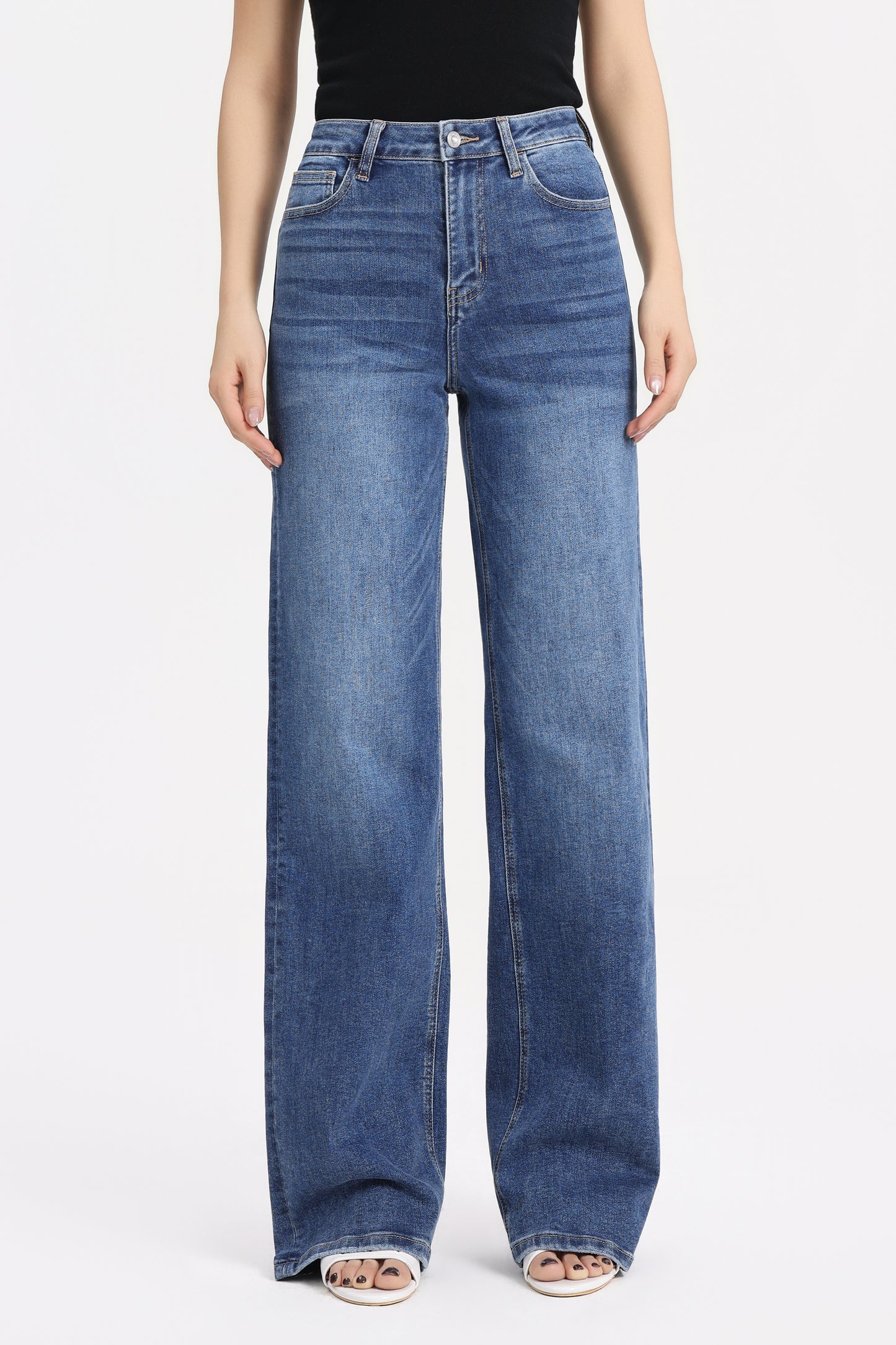 Flattering Baggy High Rise Wide Leg Denim Jeans OSW8021EC