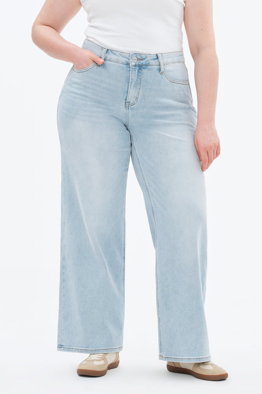 Plus Size Stretchy Mid Rise Wide Leg Denim Jeans OSW8001-P