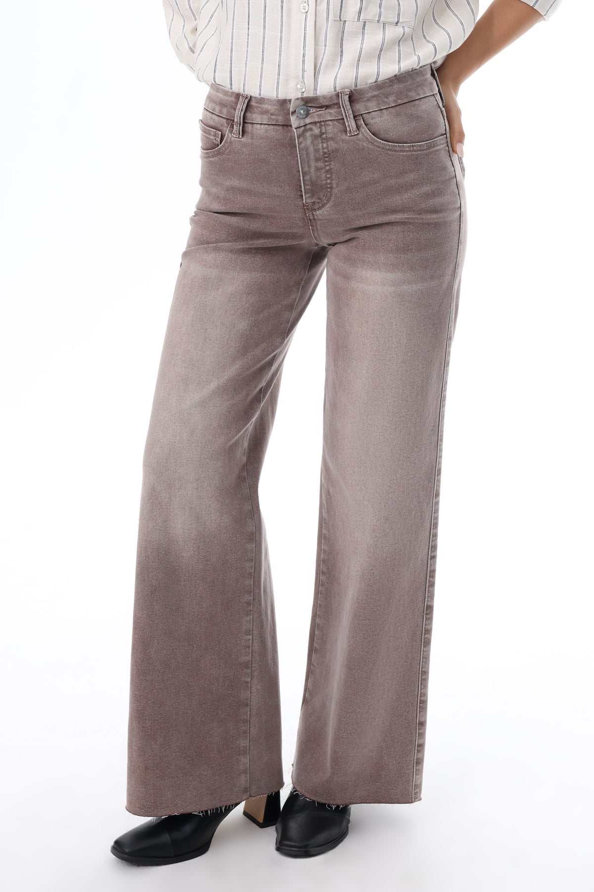 Mid Rise Wide Leg Jeans Raw Hem Vintage Denim OSW8019