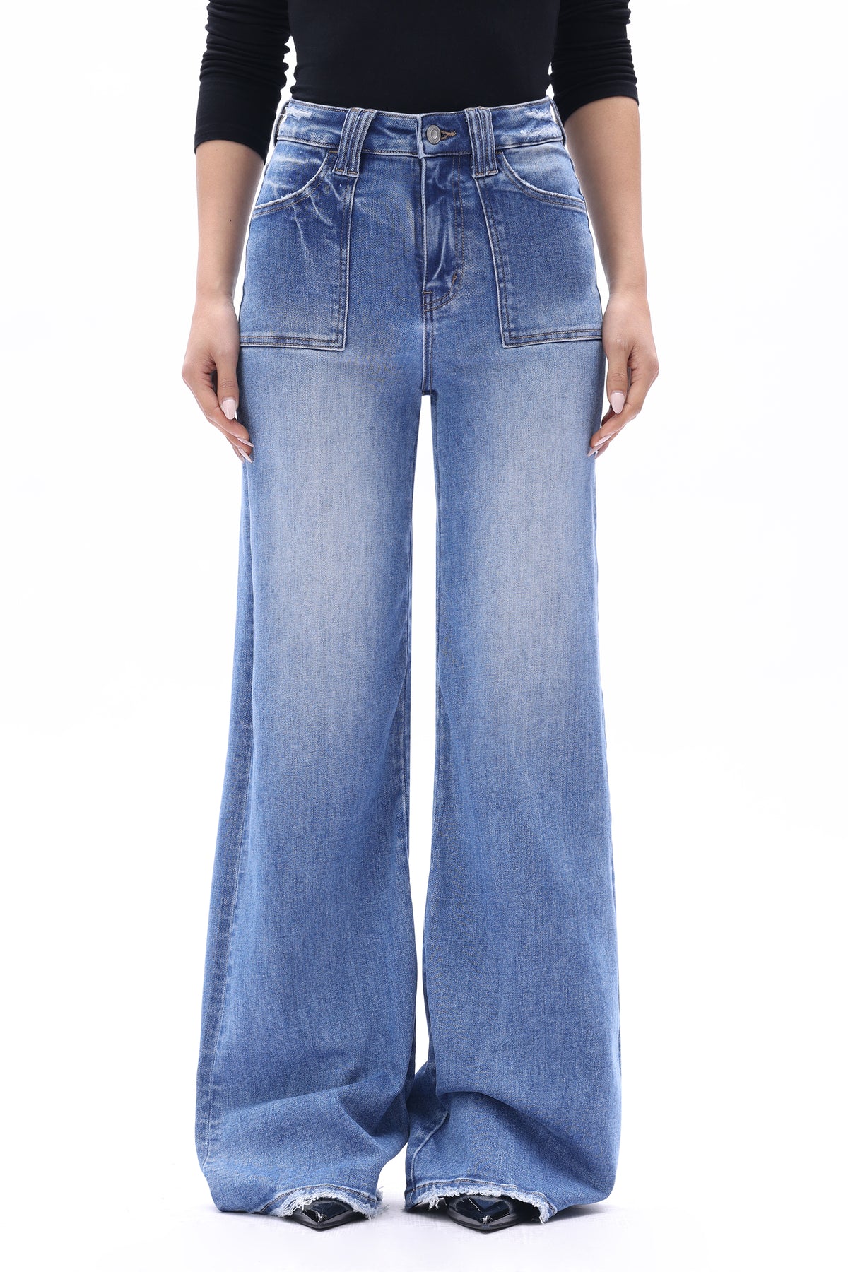 Plus Super High Rise Flared Wide Leg Tall Jeans ESFW630817-P