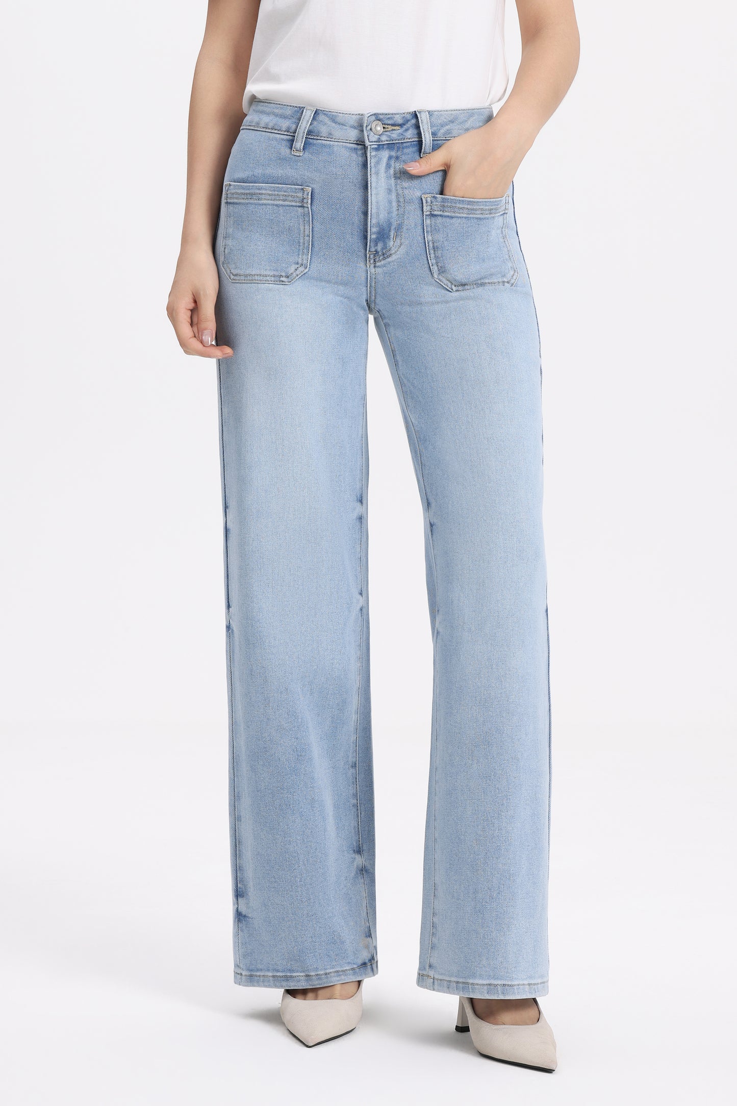 Timeless Silhouette Mid Rise Wide Leg Denim Jeans OSW8029EC