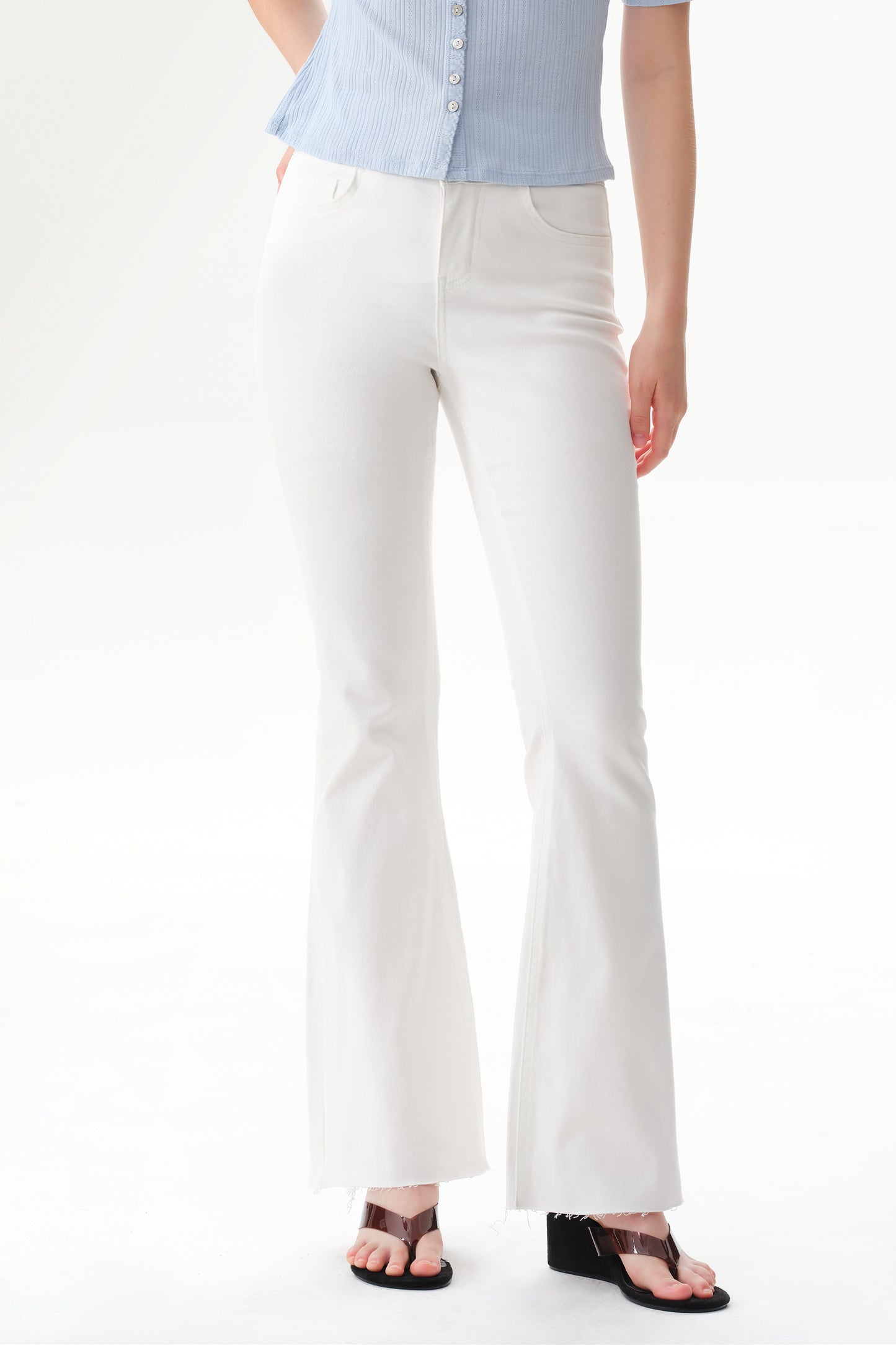 Button Fly High Waist Flare Bell Bottom Jeans OSF1078
