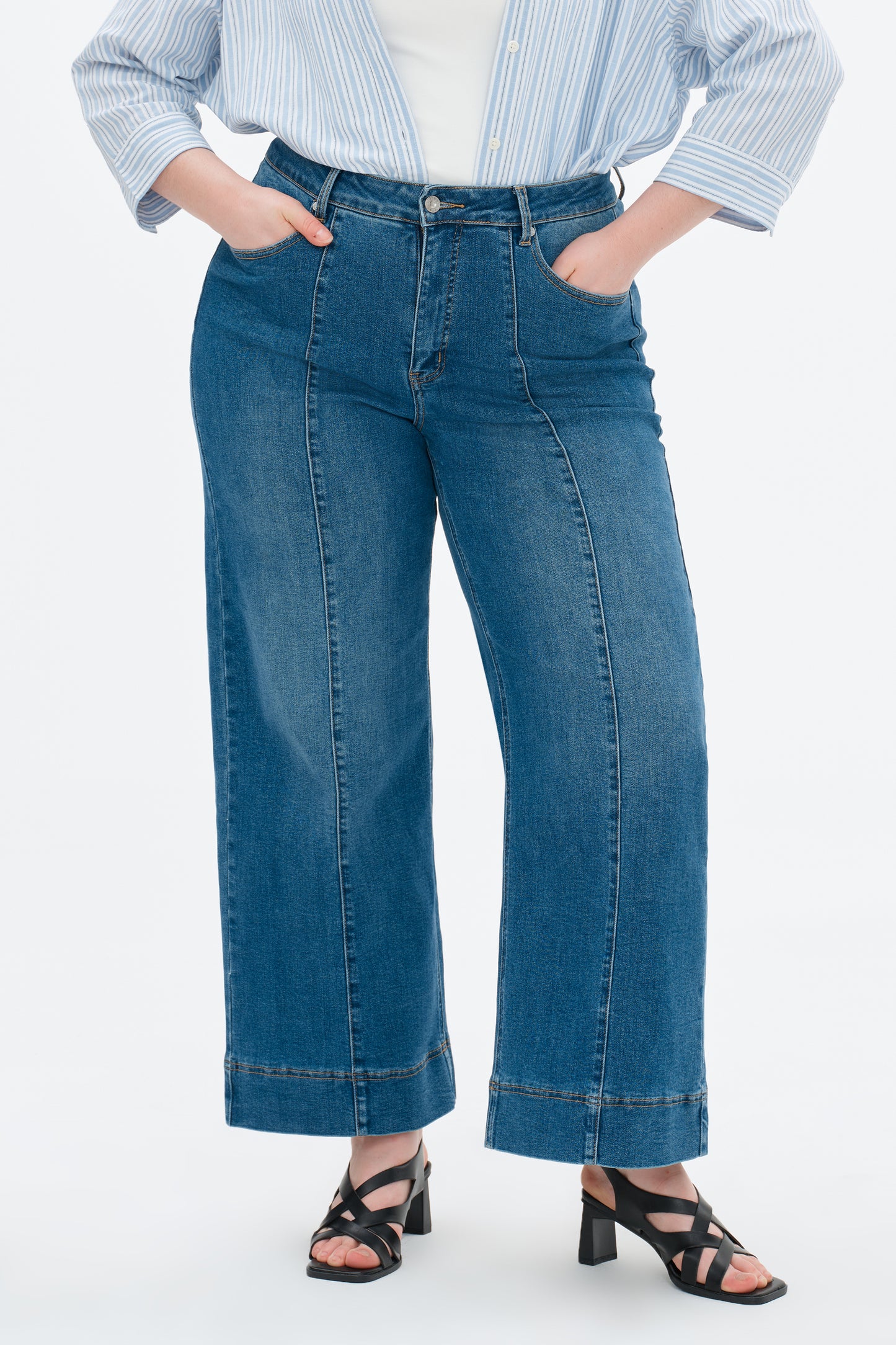Plus High Rise Wide Leg Denim Jeans OSW8032EC-P