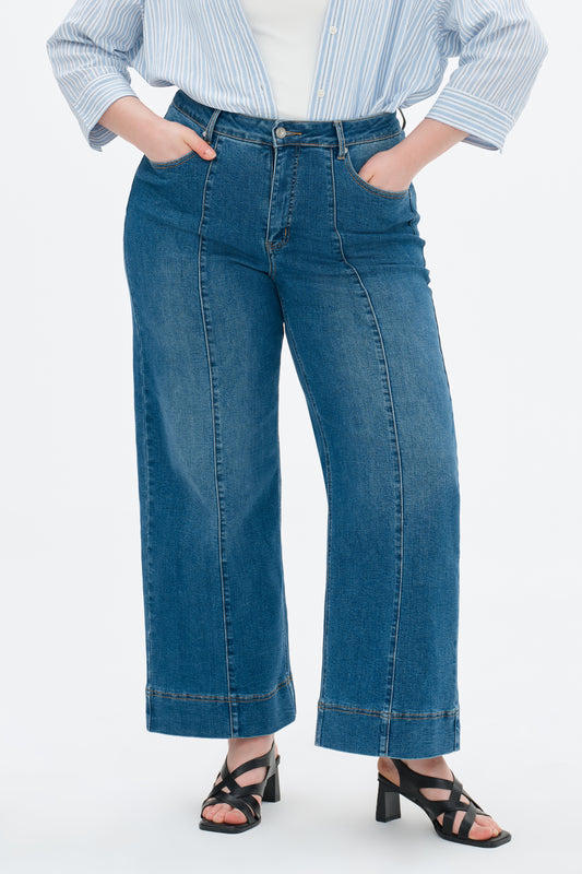 Plus High Rise Wide Leg Denim Jeans OSW8032EC-P