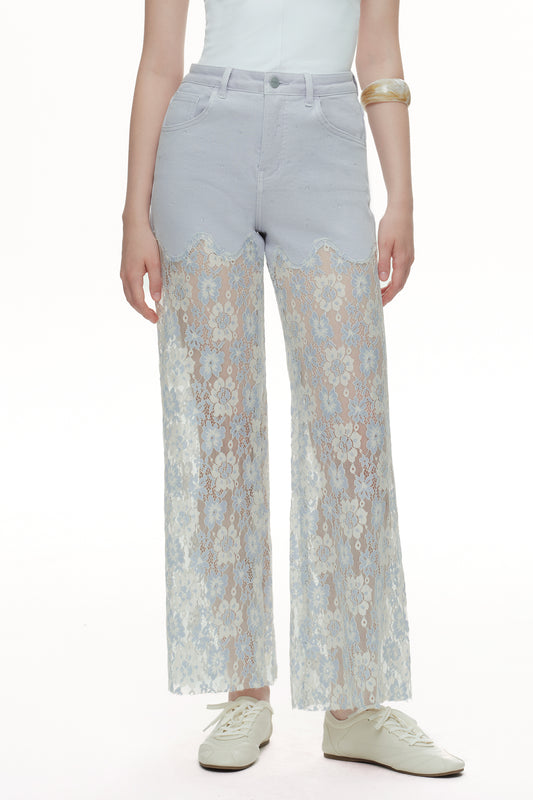 High Rise Lace Pants with Rhinestone OSW8027