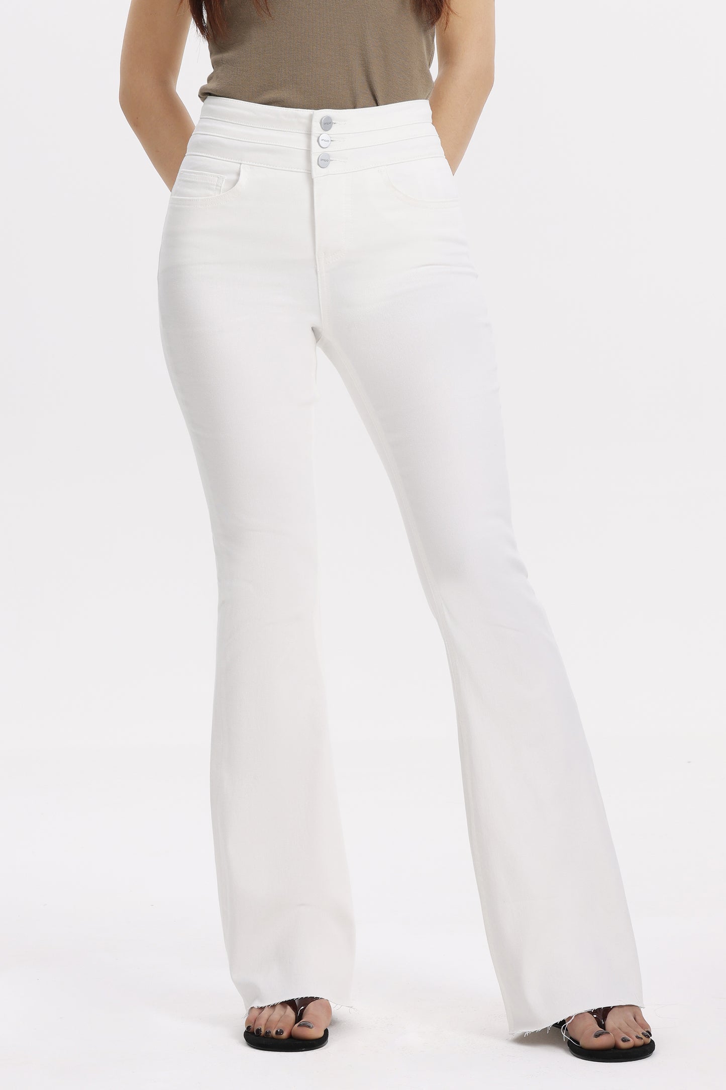 Button Fly High Waist Flare Bell Bottom Jeans OSF1078