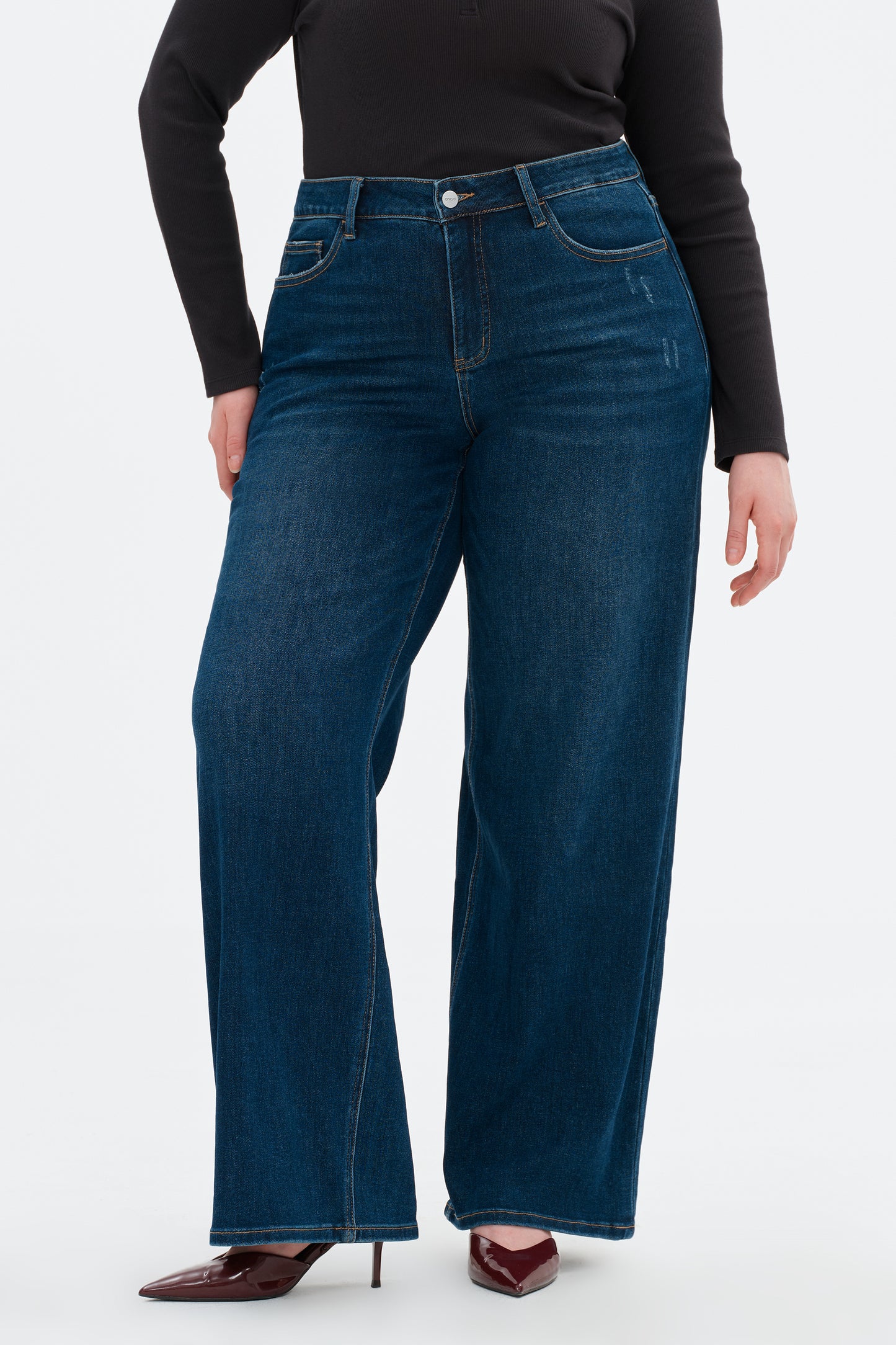 Plus Size Stretchy Mid Rise Wide Leg Denim Jeans OSW8001-P