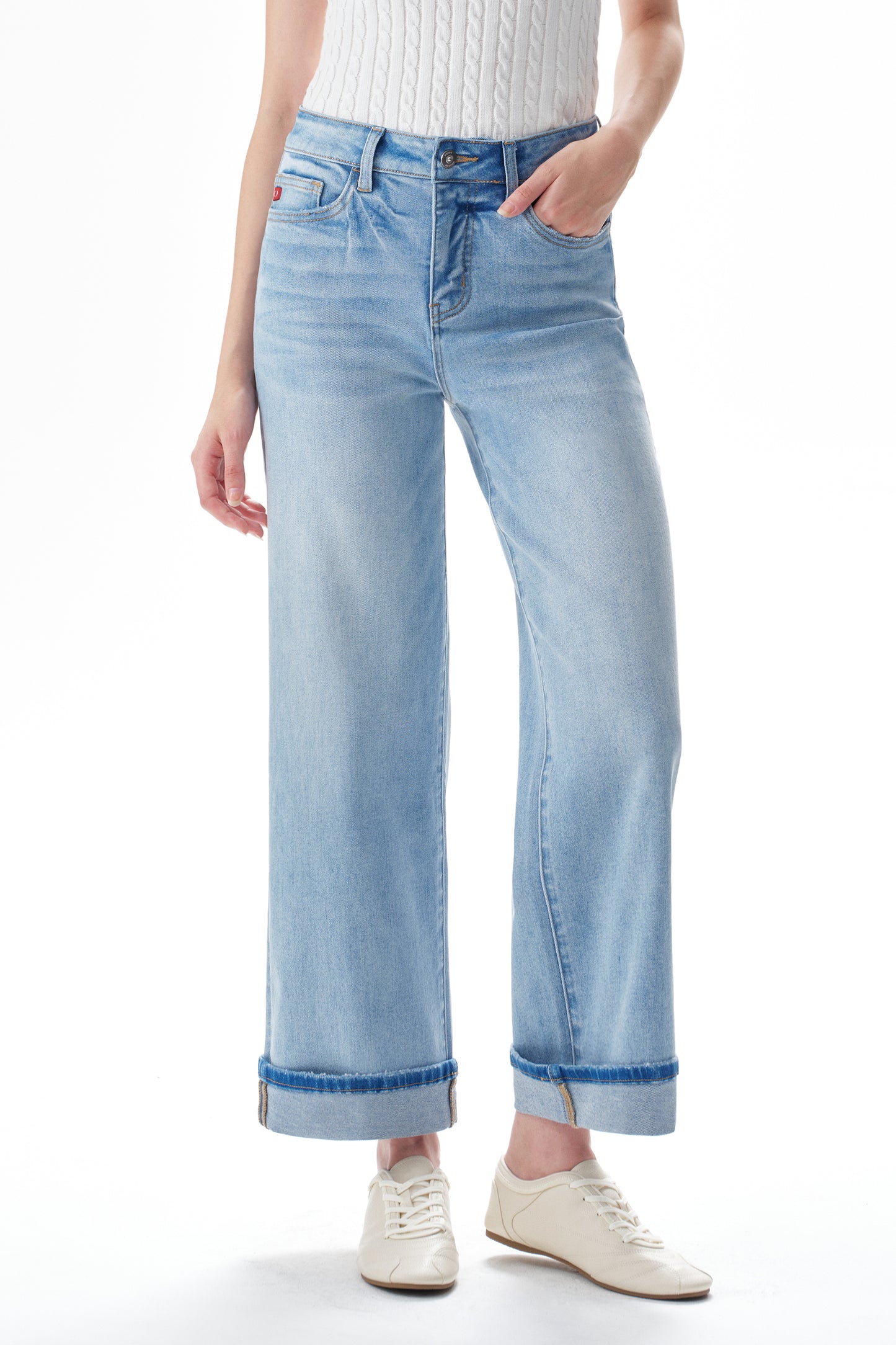 High Rise Cuffed Wide Leg Cropped Jeans ESFW620802