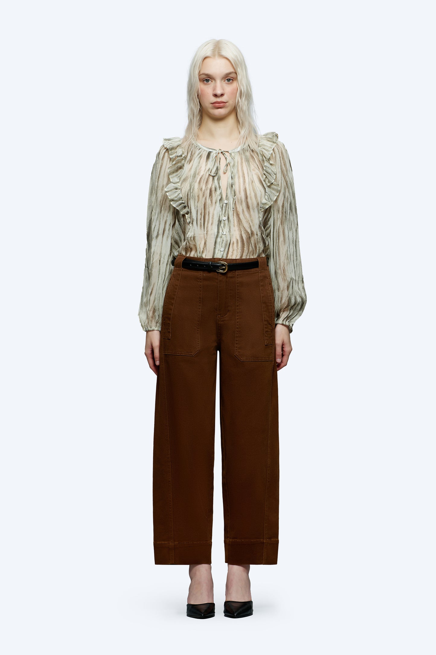 HIGH WAISTED BARREL LOOSE FIT PANTS WITH SIDE POCKET OSOX006 BROWN