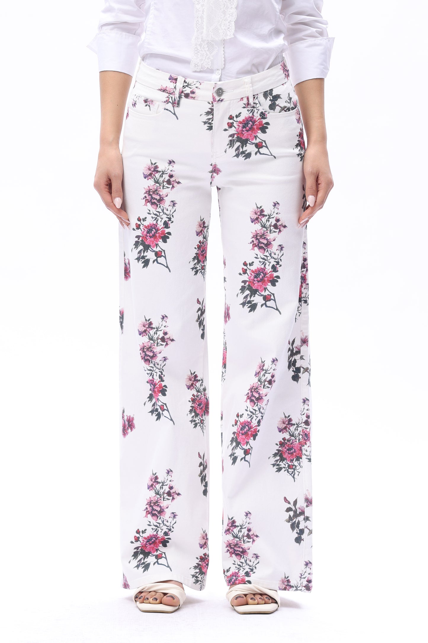 Mid Rise Wide Leg Jeans Raw Hem Vintage Denim OSW8019