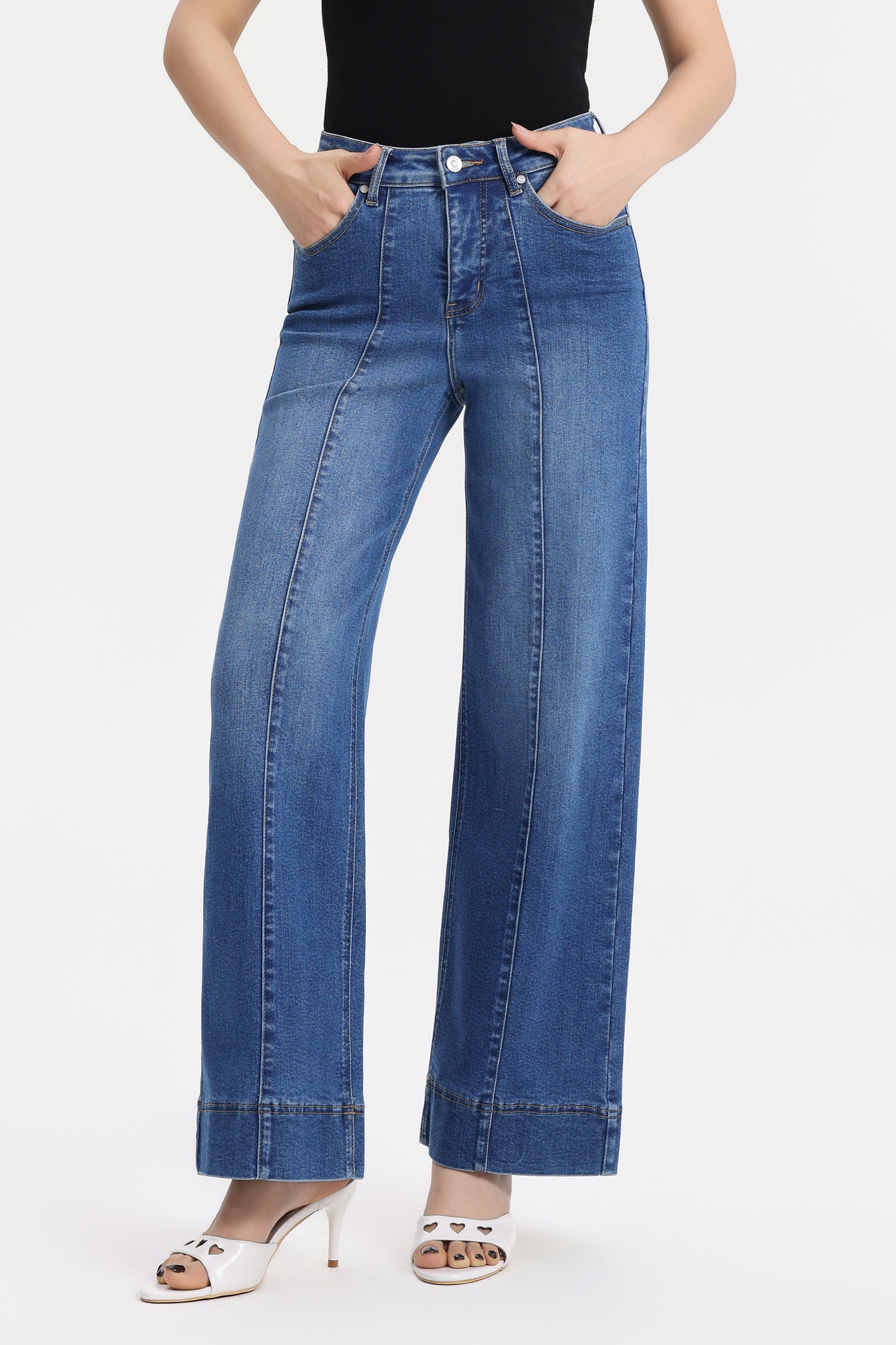 Flattering High Rise Wide Leg Denim Jeans OSW8032EC