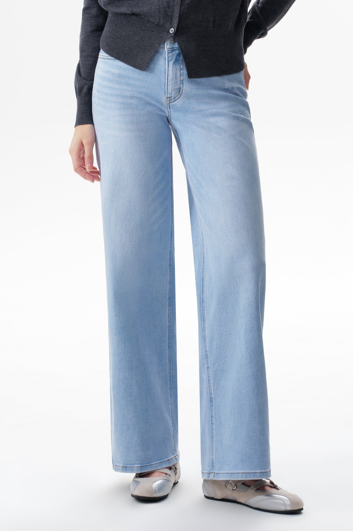 Mid Rise Baggy BBL Wide Leg Denim Jeans OSW8001
