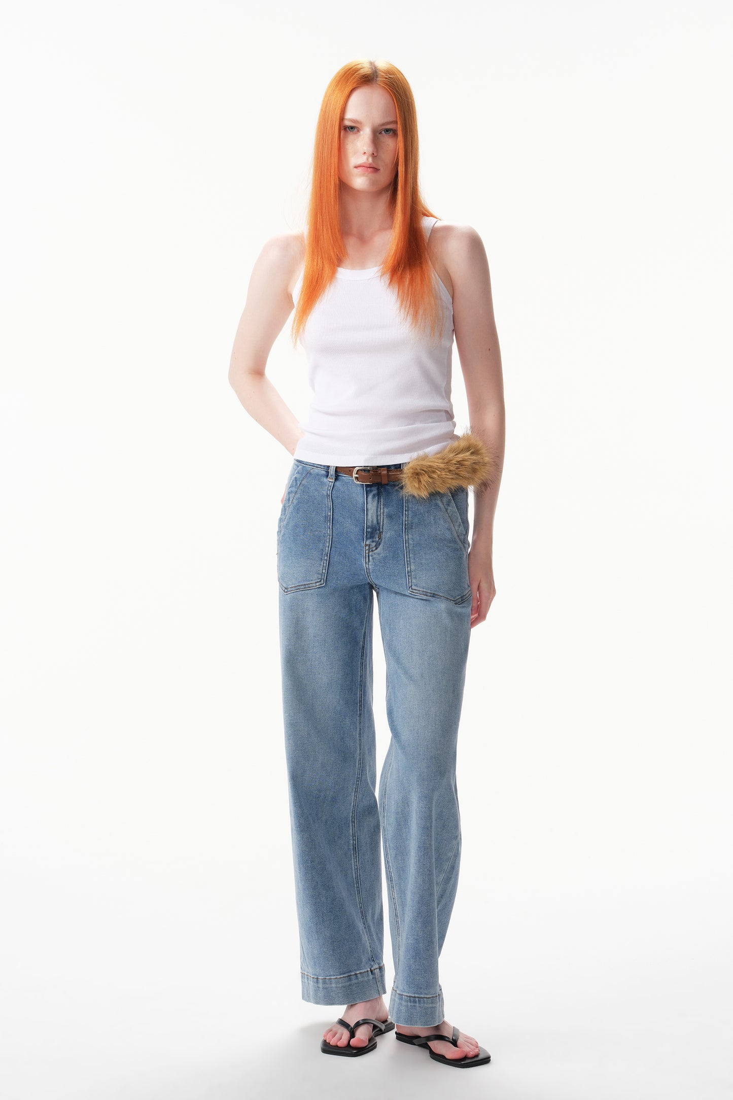 Mid High Rise Wide Leg Ankle Jeans ESFW620809