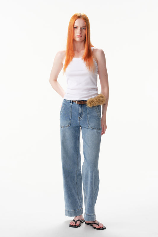Mid High Rise Wide Leg Ankle Jeans ESFW620809