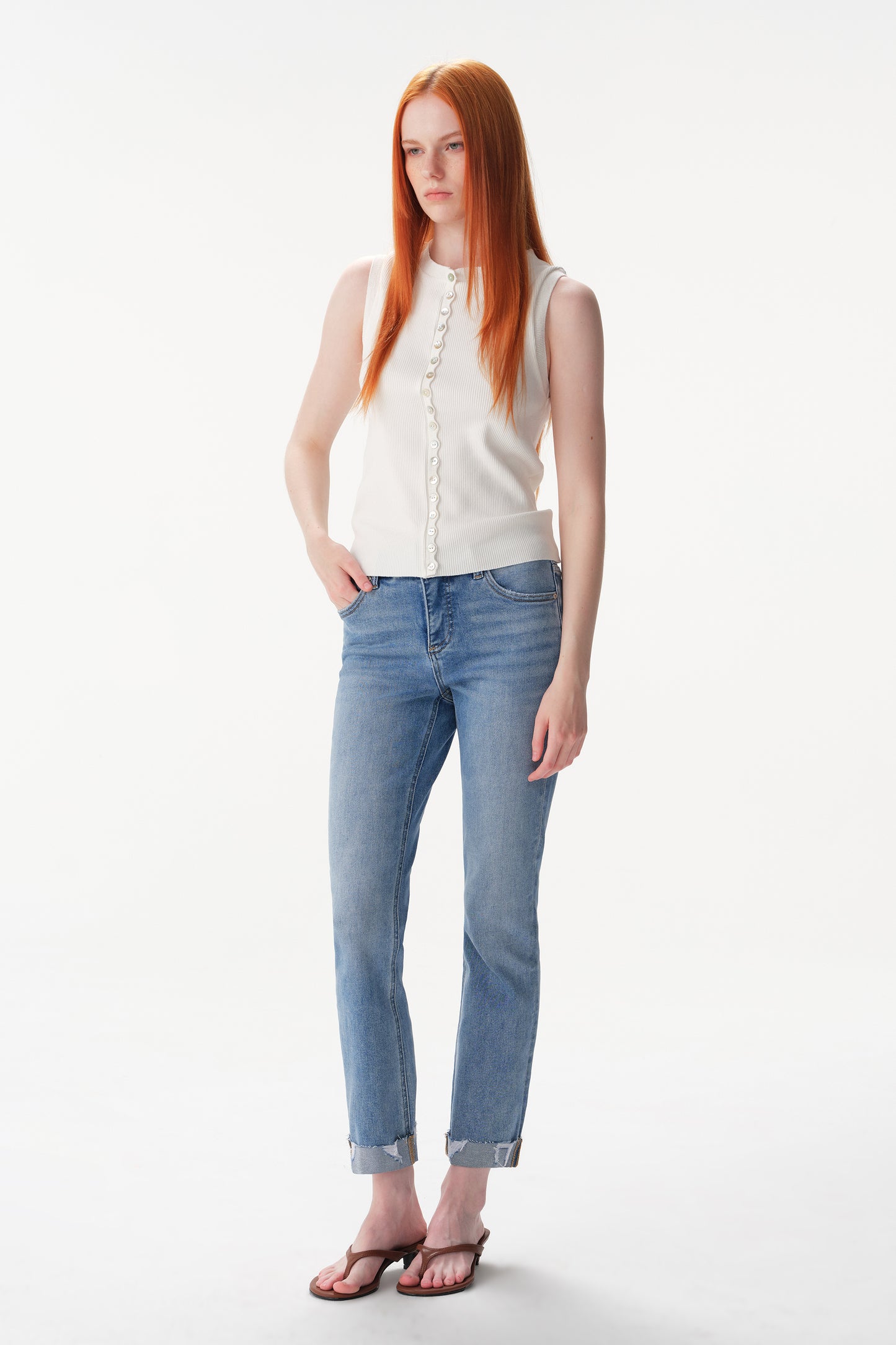 The Eloise Mid Rise Cuffed Straight Ankle Jeans ESFT620503