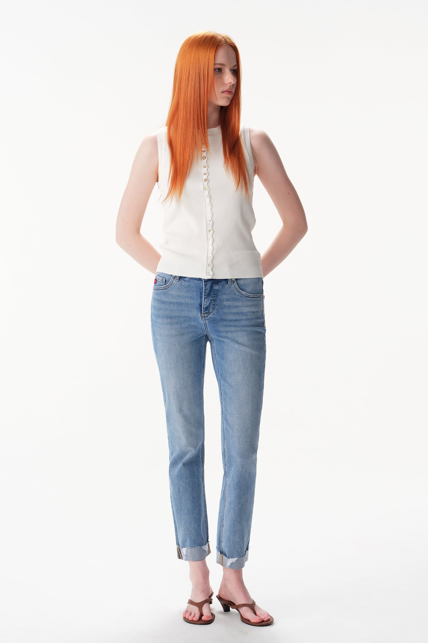 The Eloise Mid Rise Cuffed Straight Ankle Jeans ESFT620503