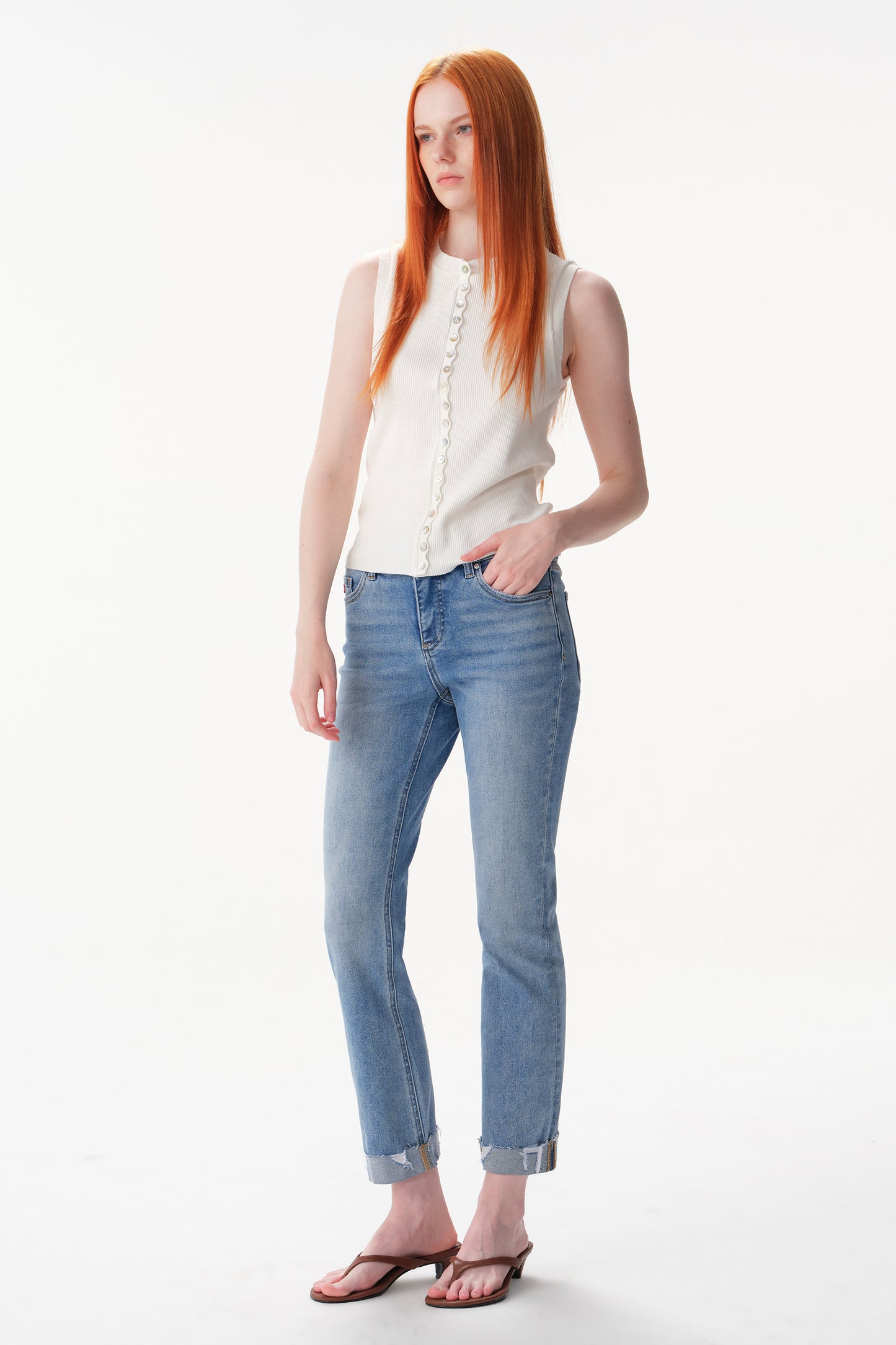 The Eloise Mid Rise Cuffed Straight Ankle Jeans ESFT620503