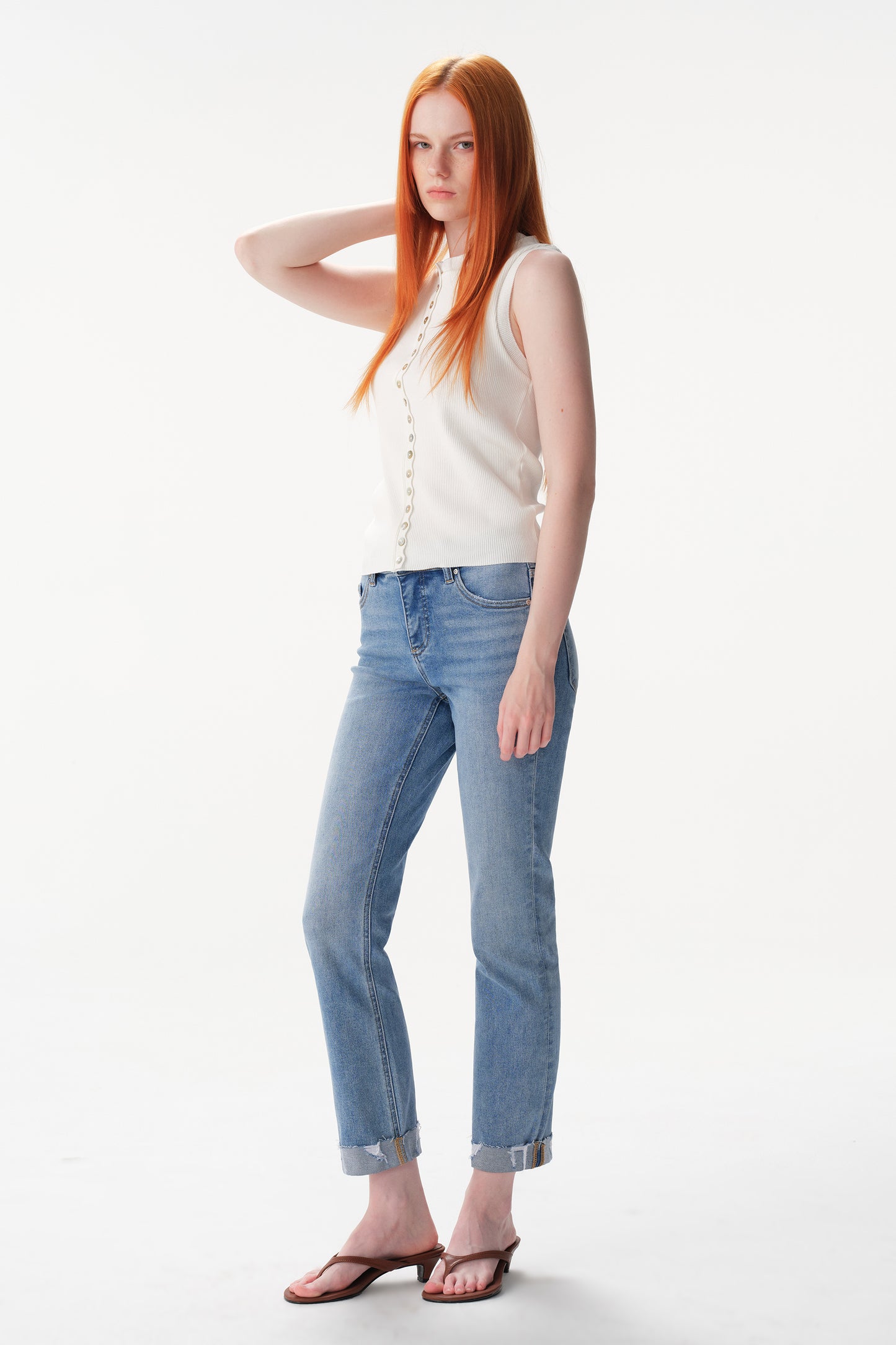 The Eloise Mid Rise Cuffed Straight Ankle Jeans ESFT620503