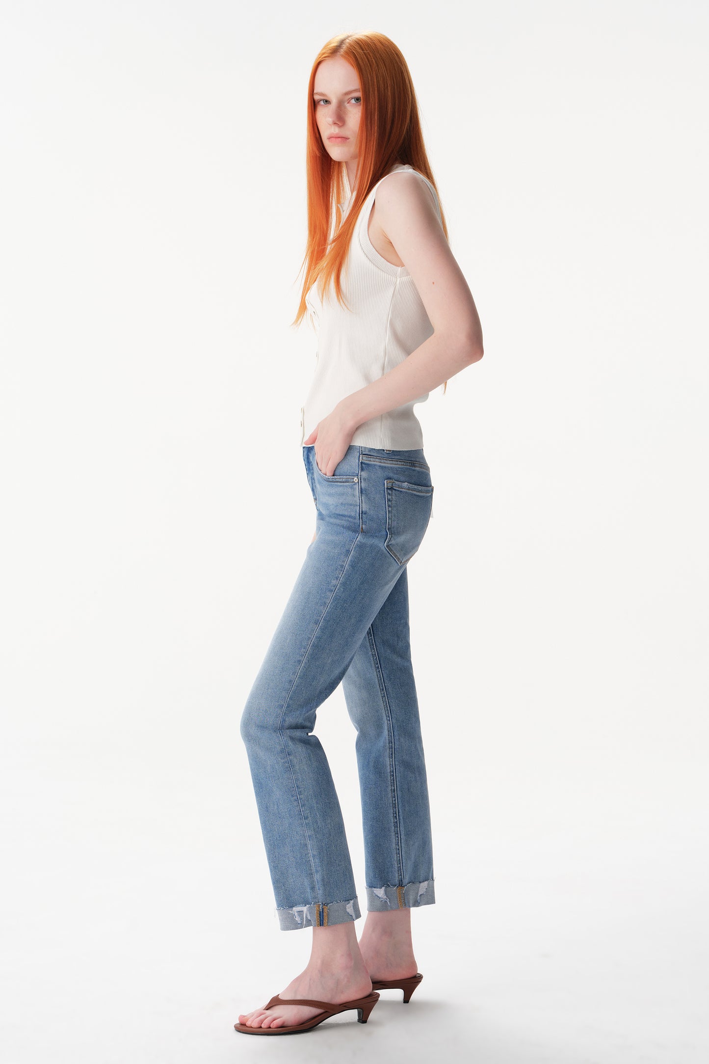 The Eloise Mid Rise Cuffed Straight Ankle Jeans ESFT620503