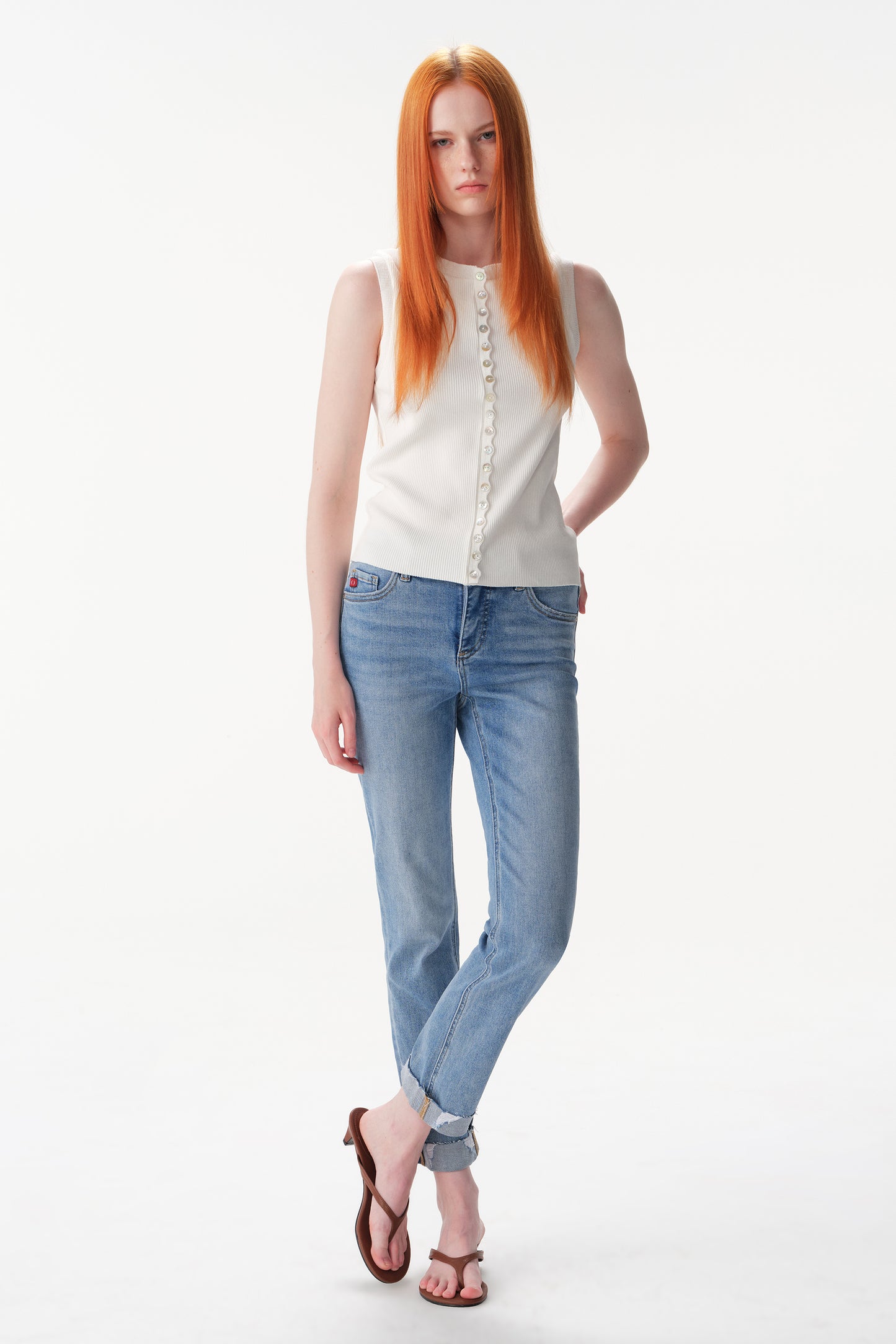 The Eloise Mid Rise Cuffed Straight Ankle Jeans ESFT620503