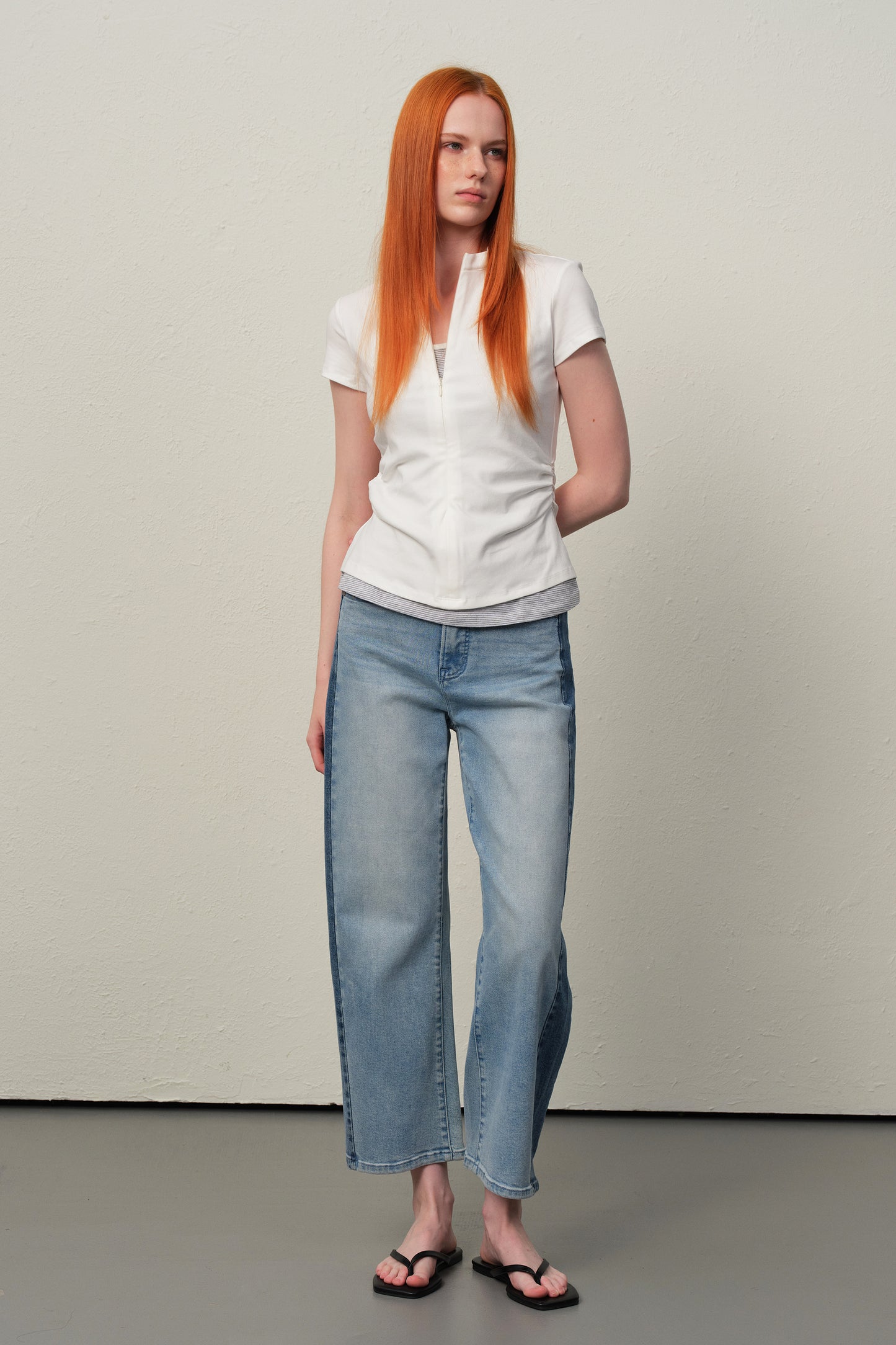 SUPER HIGH RISE PIECED BARREL CROPPED JEANS ESFO620X02