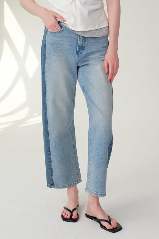 SUPER HIGH RISE PIECED BARREL CROPPED JEANS ESFO620X02-P