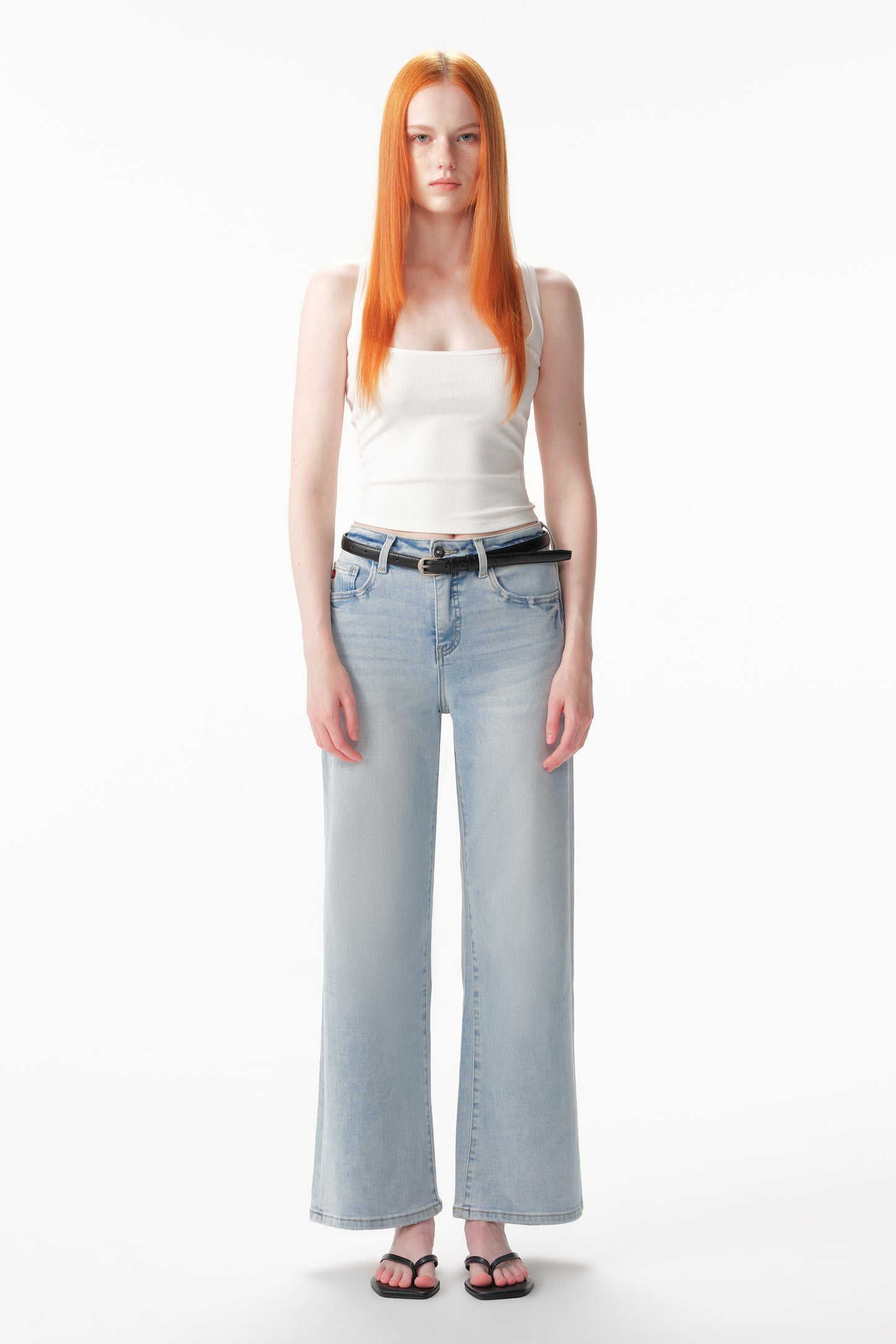 High Rise Wide Leg Ankle Jeans  ESFW620806
