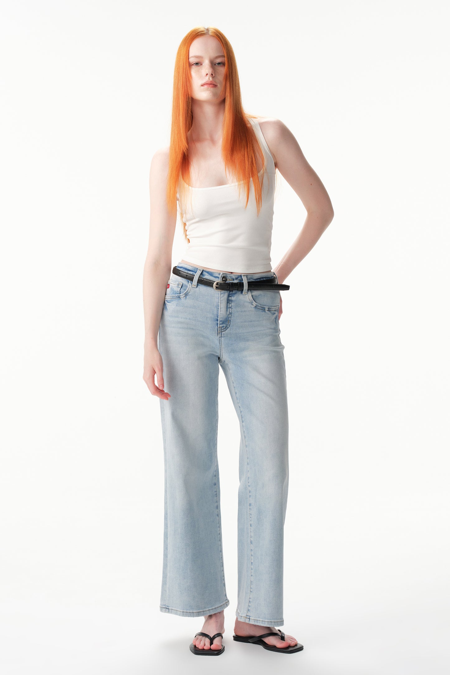 High Rise Wide Leg Ankle Jeans  ESFW620806