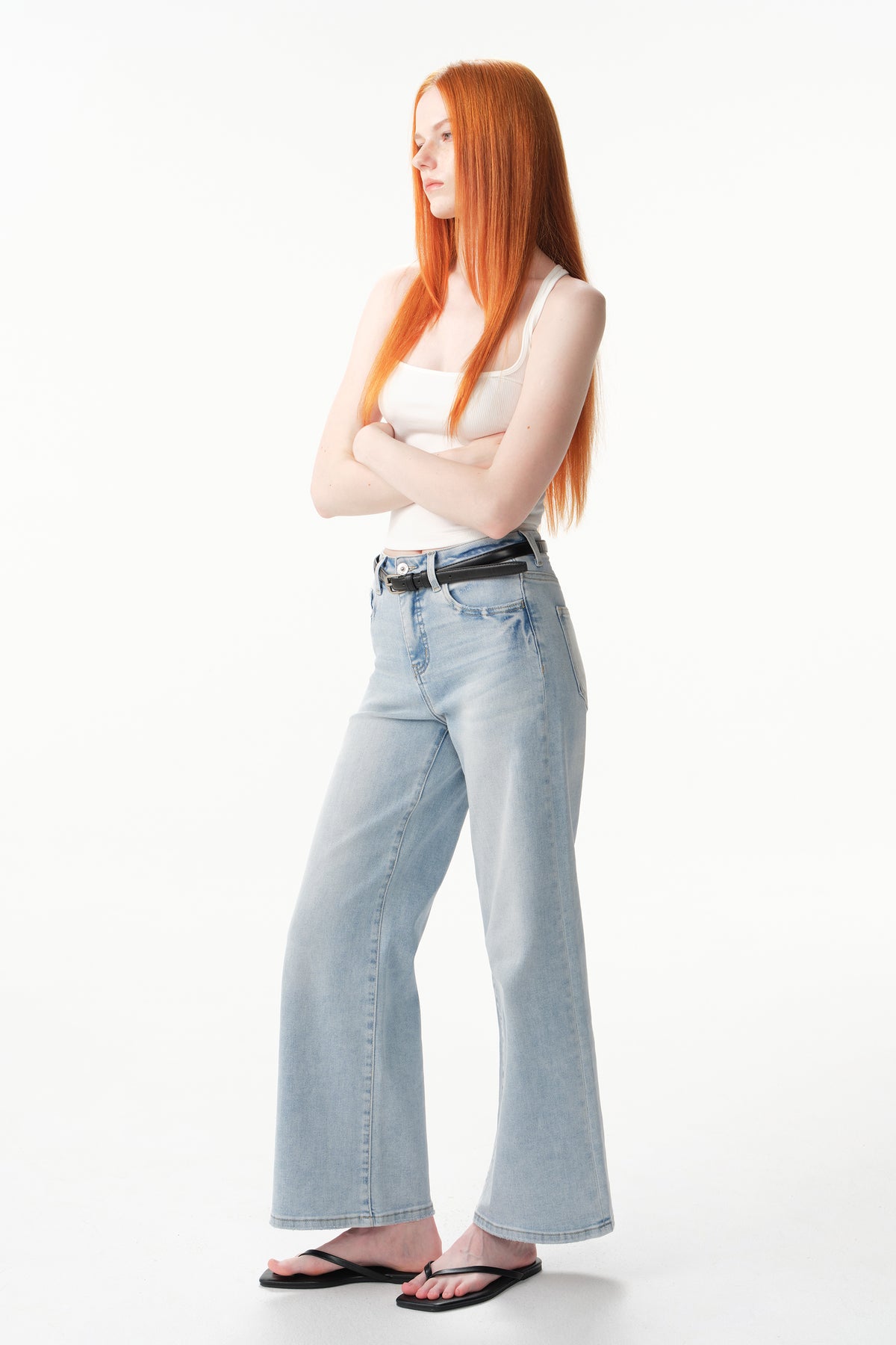 High Rise Wide Leg Ankle Jeans  ESFW620806-P
